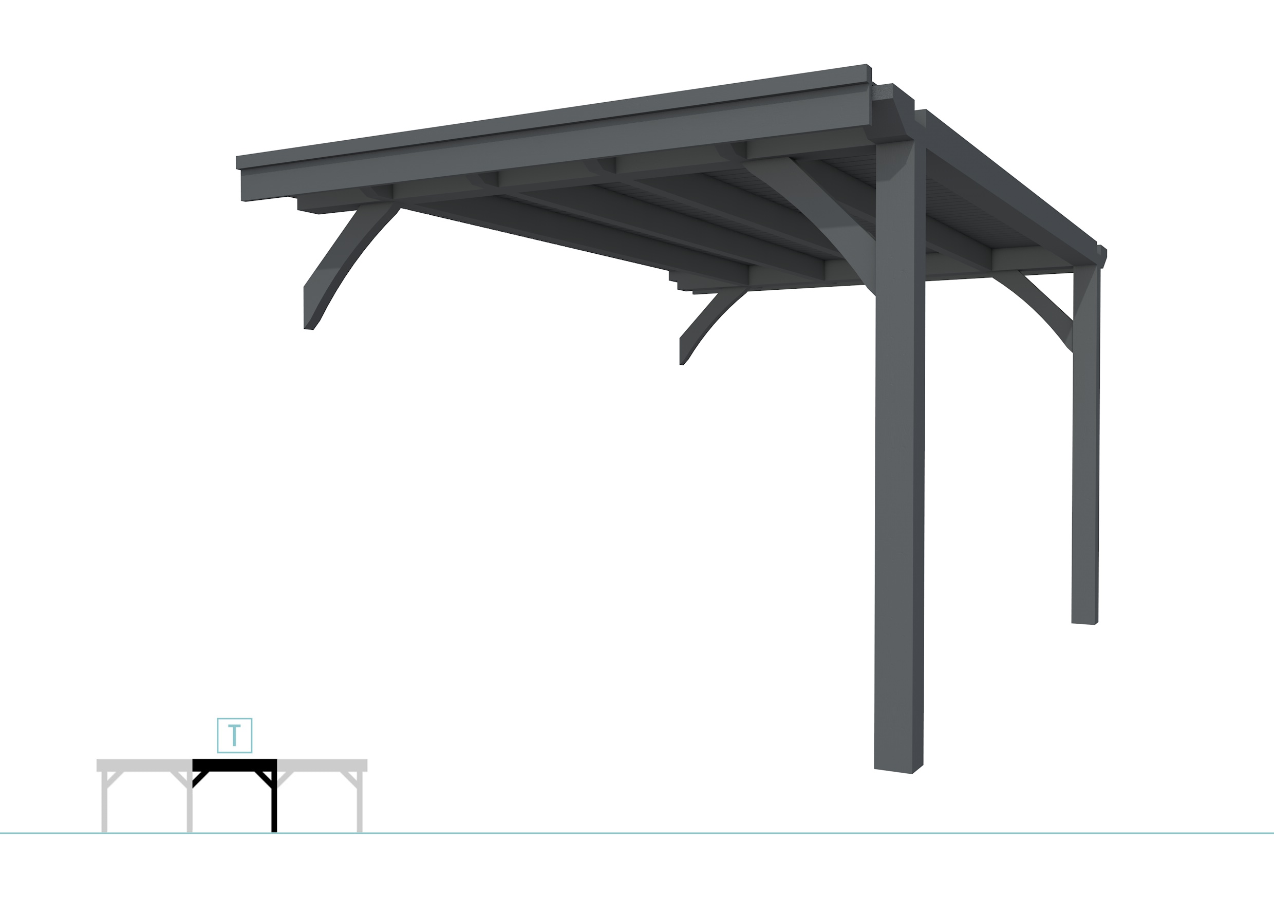 Buitenverblijf plat dak Excellent Modulair, vuren, tussenstuk XXL/C, 293x399 cm, antraciet gespoten.