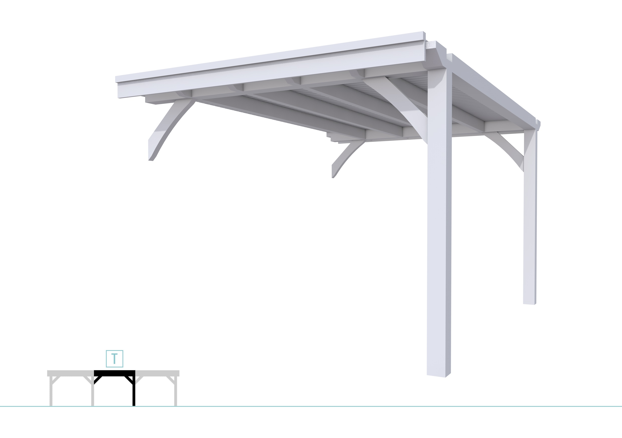 Buitenverblijf plat dak Excellent Modulair, vuren, tussenstuk XXL/C, 293x399 cm, lichtgrijs gespoten.