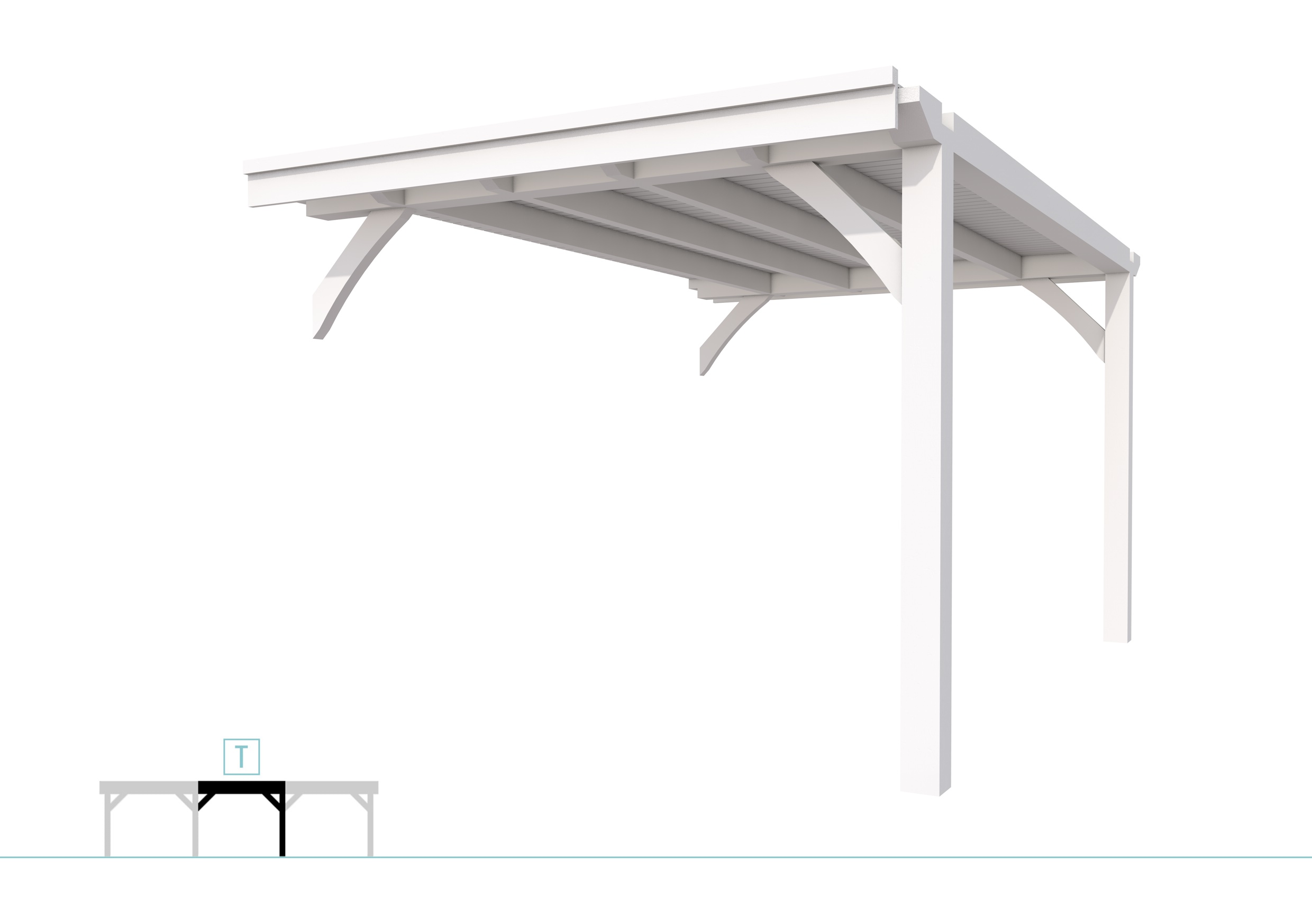 Buitenverblijf plat dak Excellent Modulair, vuren, tussenstuk XXL/C, 293x399 cm, wit gespoten.