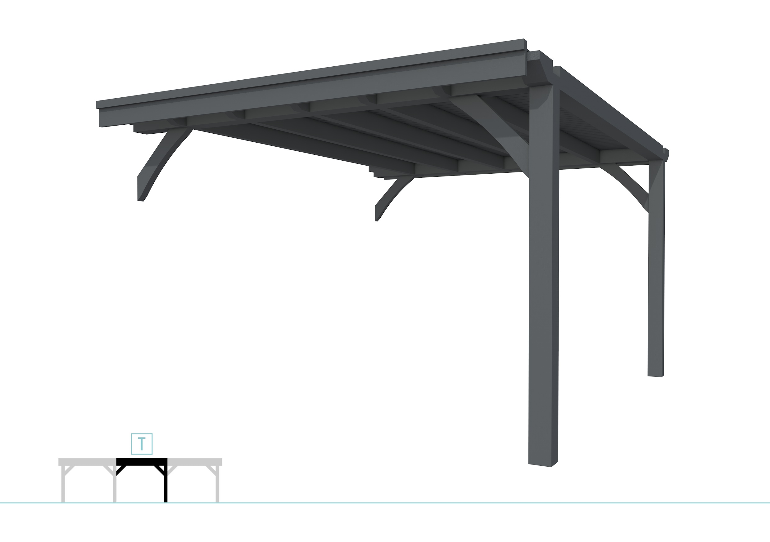 Buitenverblijf plat dak Excellent Modulair, vuren, tussenstuk XXL/D, 343x399 cm, antraciet gespoten.