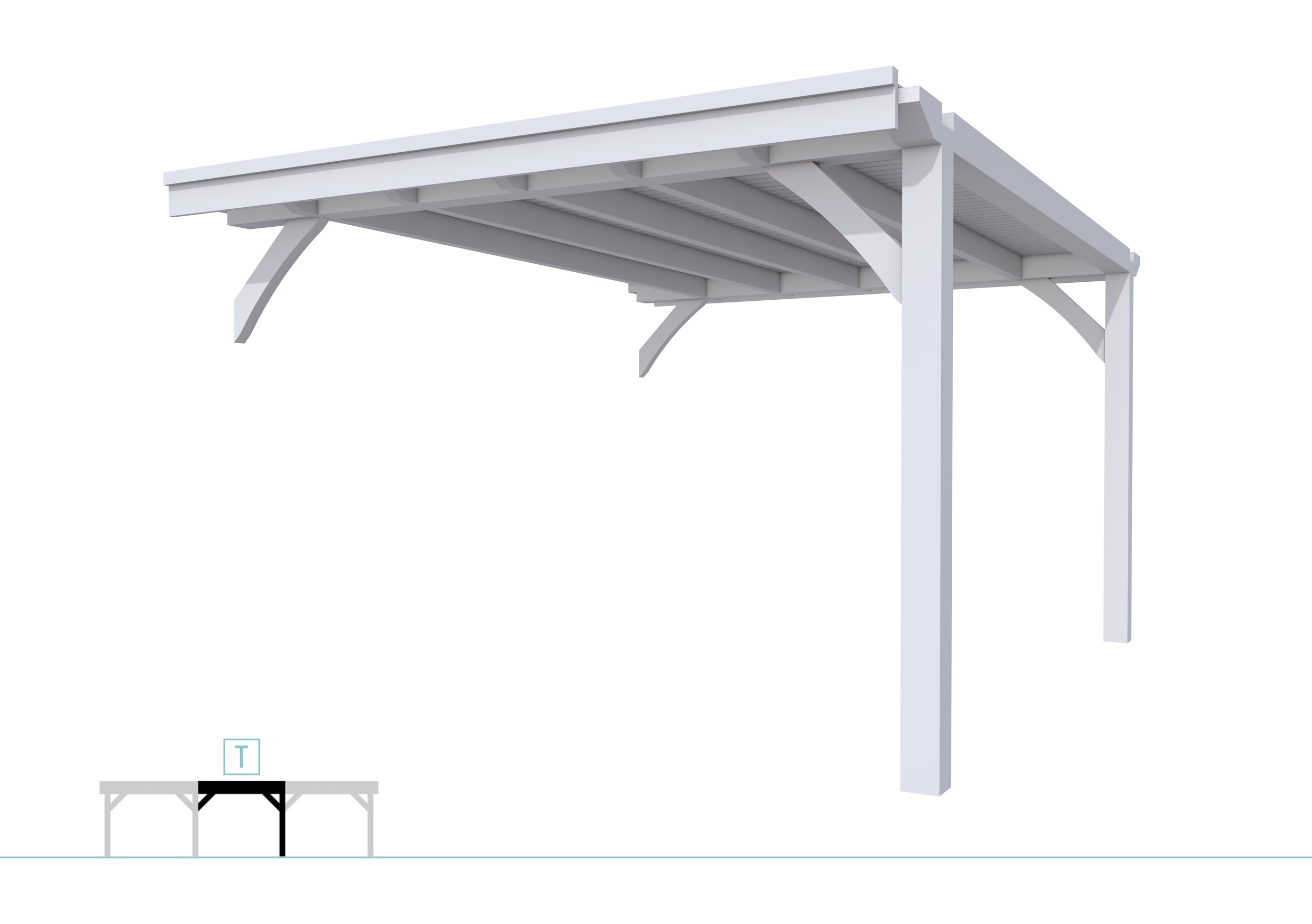 Buitenverblijf plat dak Excellent Modulair, vuren, tussenstuk XXL/D, 343x399 cm, lichtgrijs gespoten.