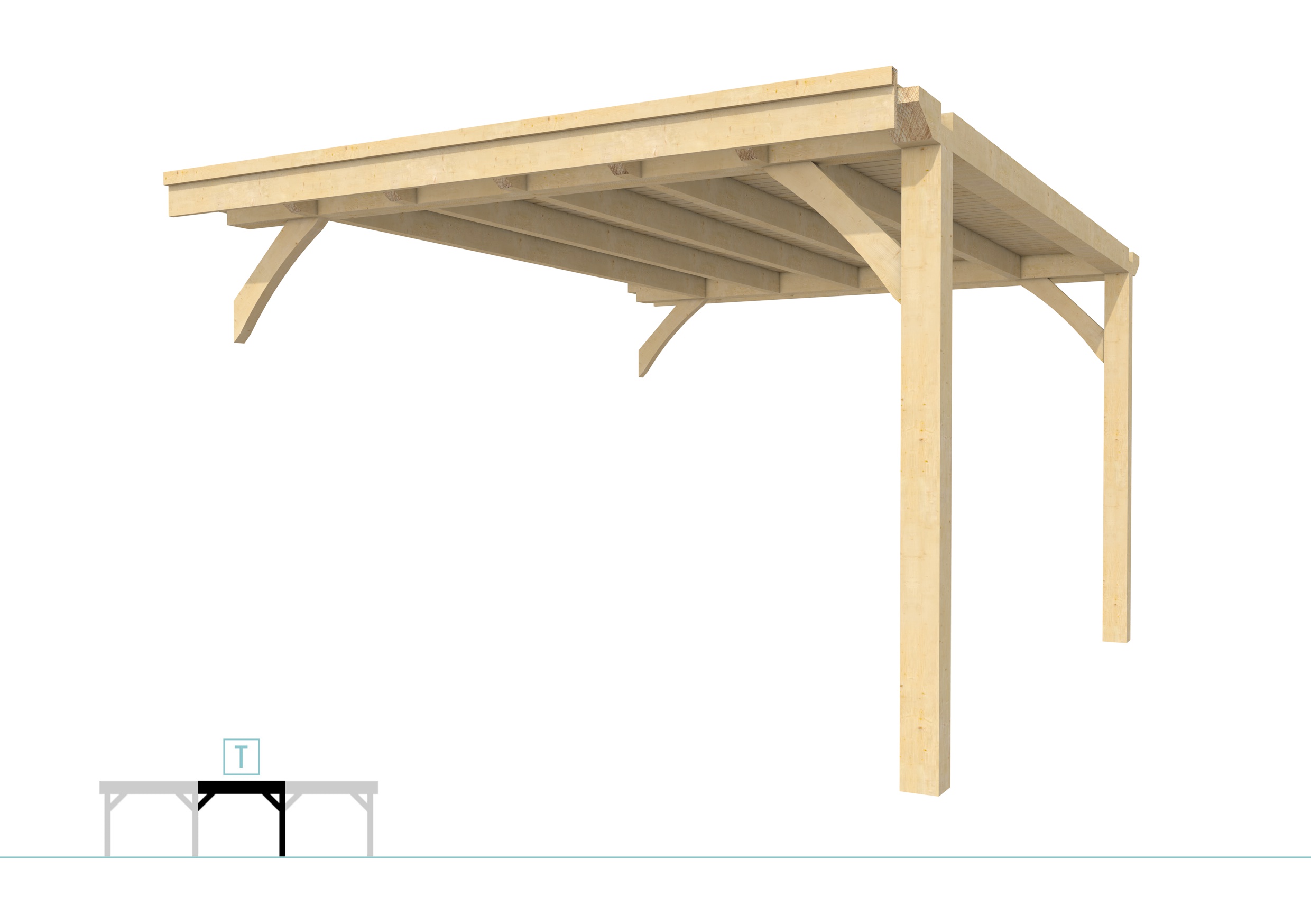 Buitenverblijf plat dak Excellent Modulair, vuren, tussenstuk XXL/D, 343x399 cm, onbehandeld.