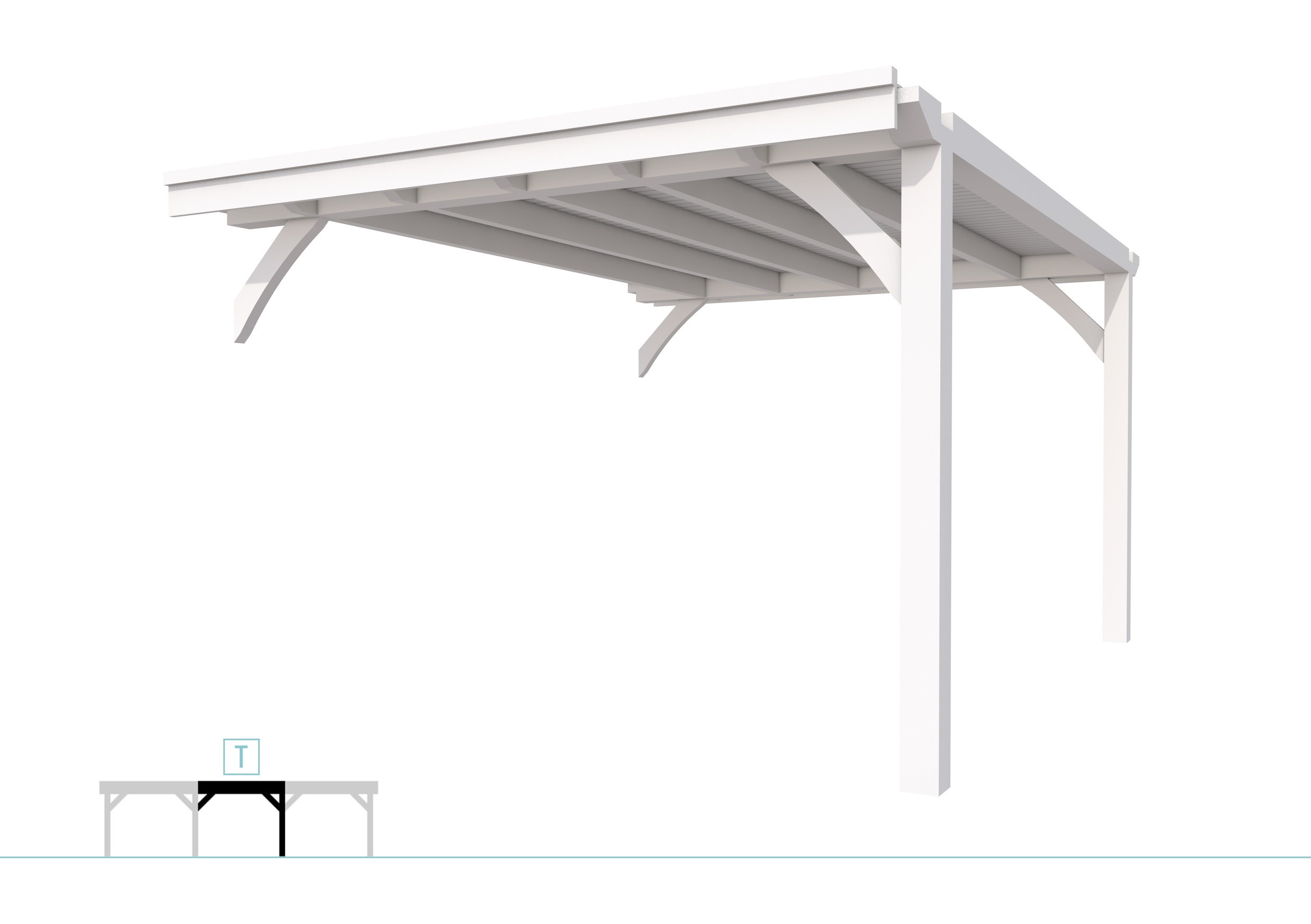 Buitenverblijf plat dak Excellent Modulair, vuren, tussenstuk XXL/D, 343x399 cm, wit gespoten.