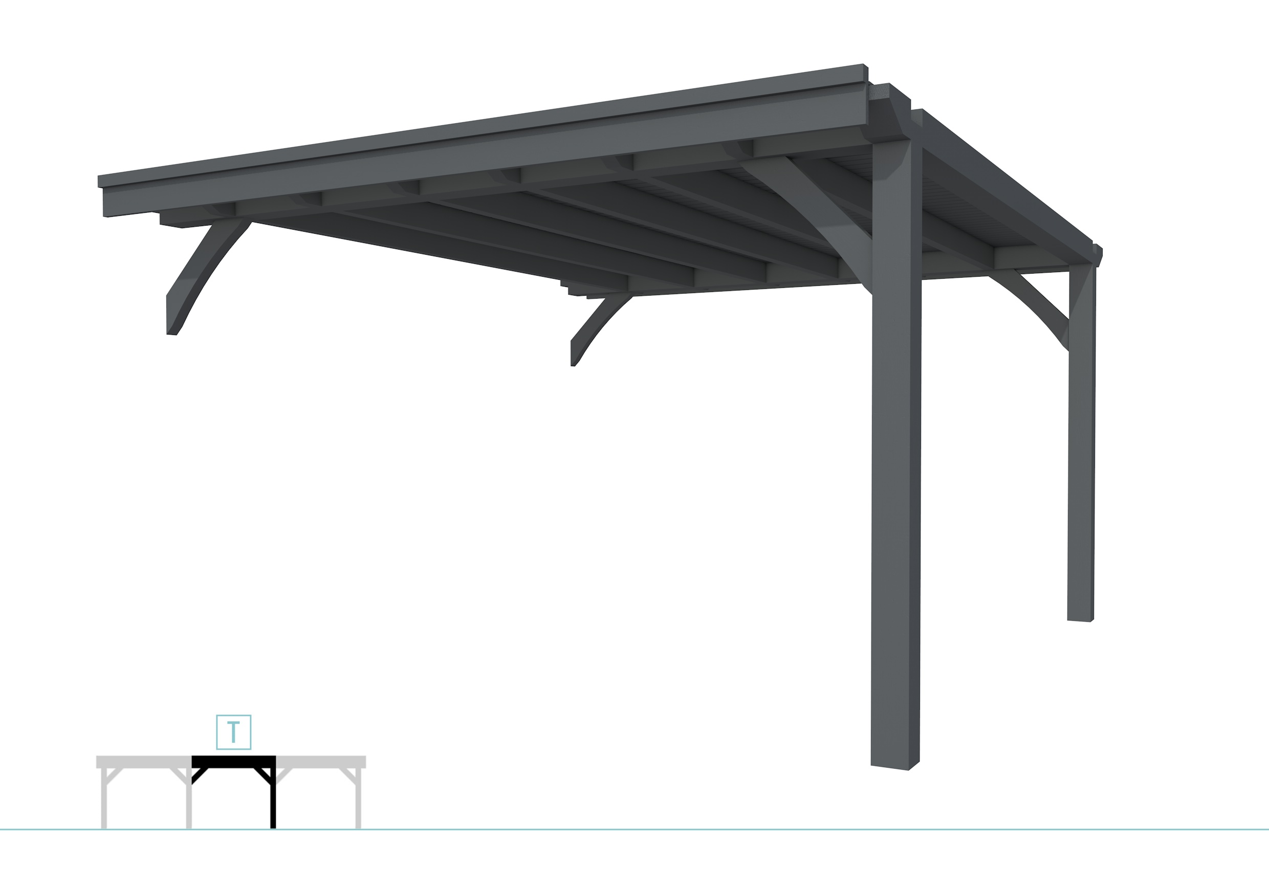 Buitenverblijf plat dak Excellent Modulair, vuren, tussenstuk XXL/E, 385x399 cm, antraciet gespoten.
