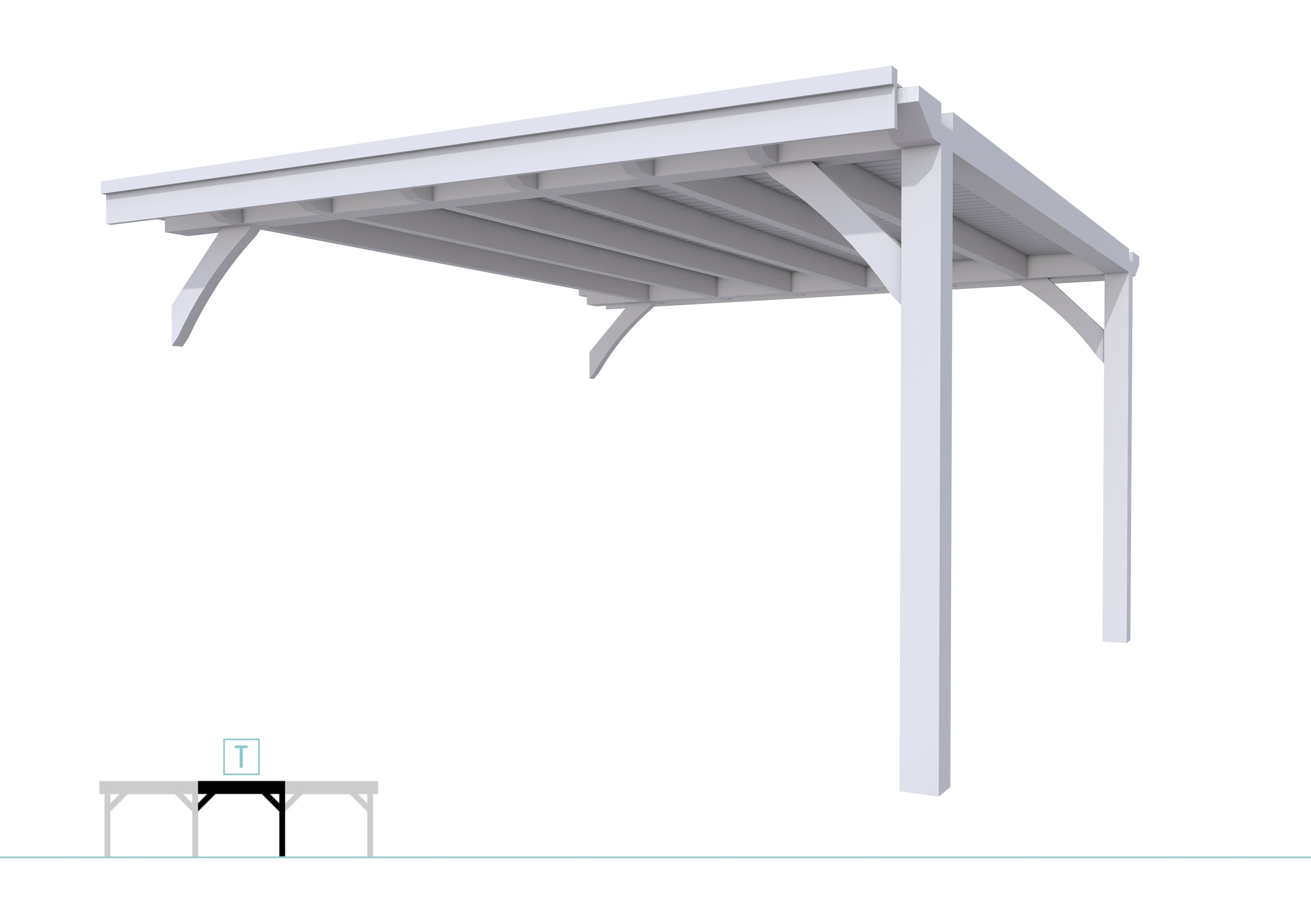 Buitenverblijf plat dak Excellent Modulair, vuren, tussenstuk XXL/E, 385x399 cm, lichtgrijs gespoten.