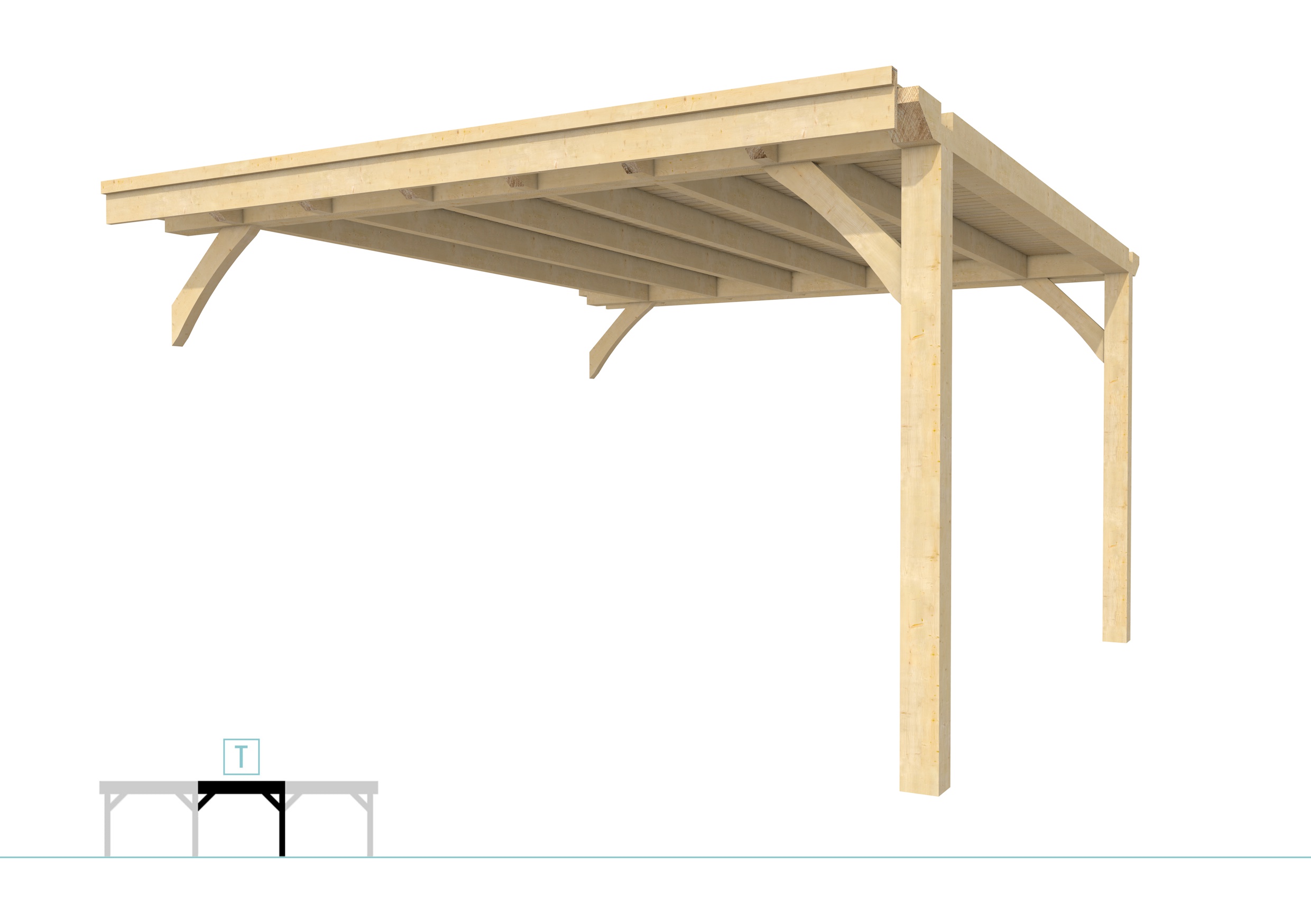 Buitenverblijf plat dak Excellent Modulair, vuren, tussenstuk XXL/E, 385x399 cm, onbehandeld.