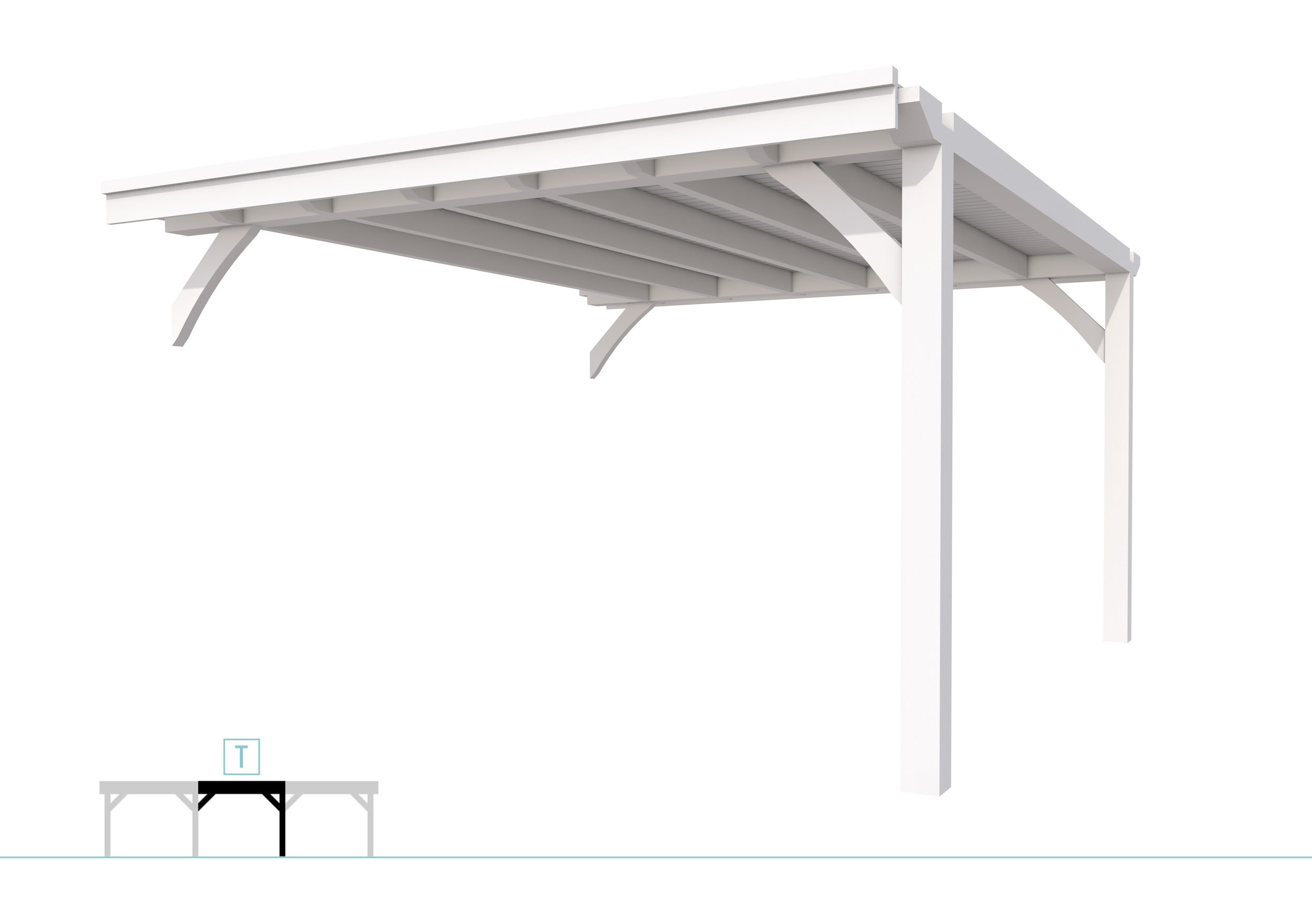 Buitenverblijf plat dak Excellent Modulair, vuren, tussenstuk XXL/E, 385x399 cm, wit gespoten.