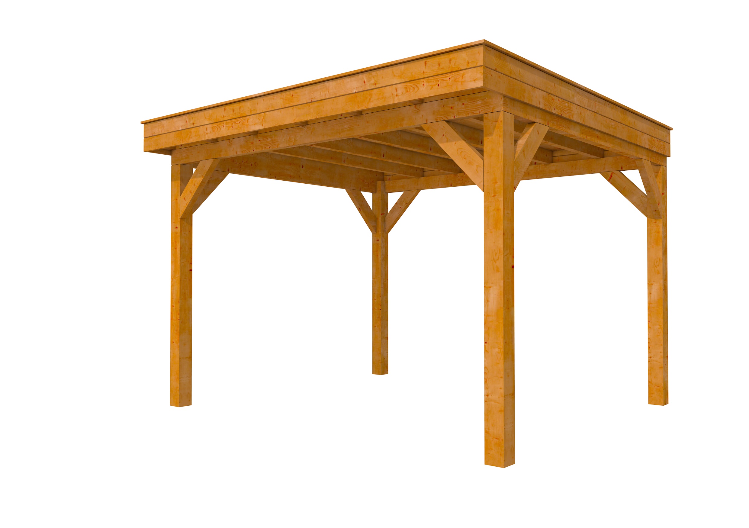 Buitenverblijf plat dak Premium I, douglas, basismodel L/D, 357x307 cm, transparant gespoten.