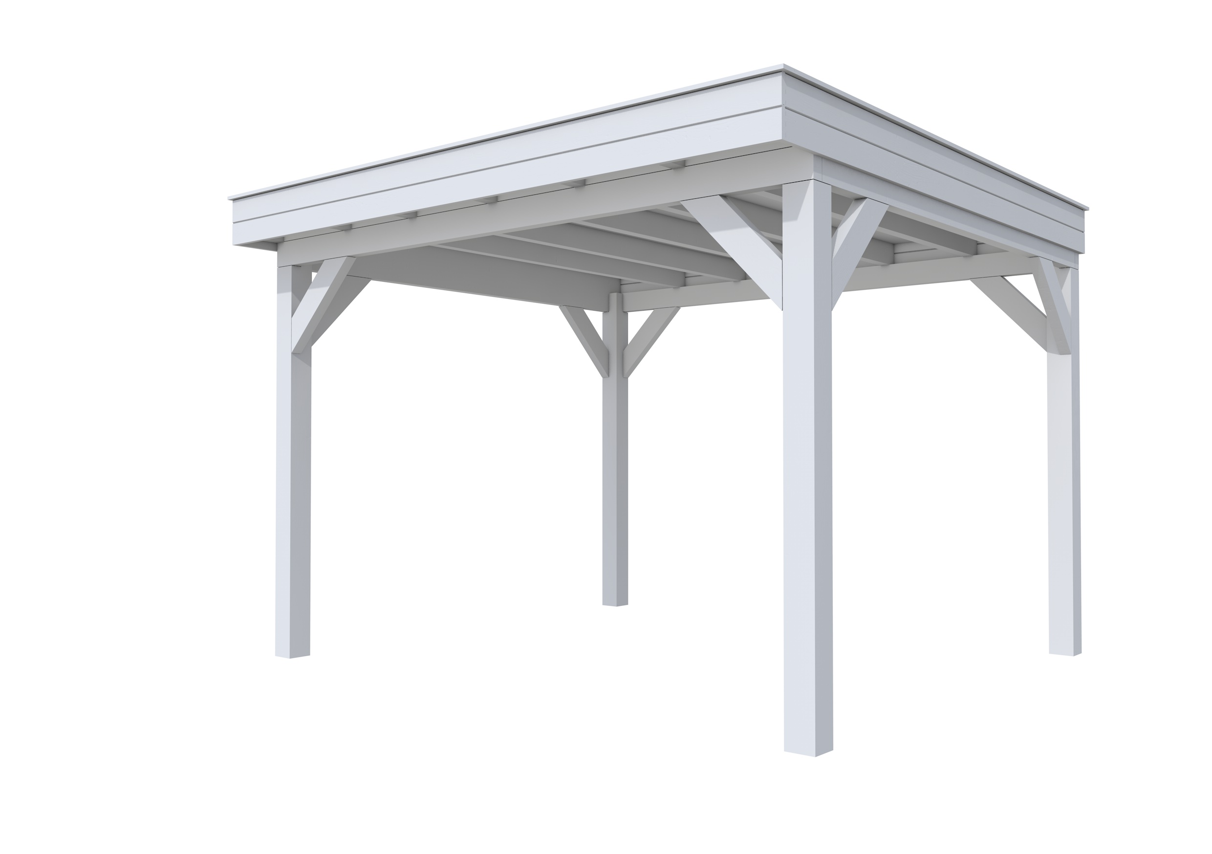 Buitenverblijf plat dak Premium I, vuren, basismodel L/D, 357x307 cm, lichtgrijs gespoten.
