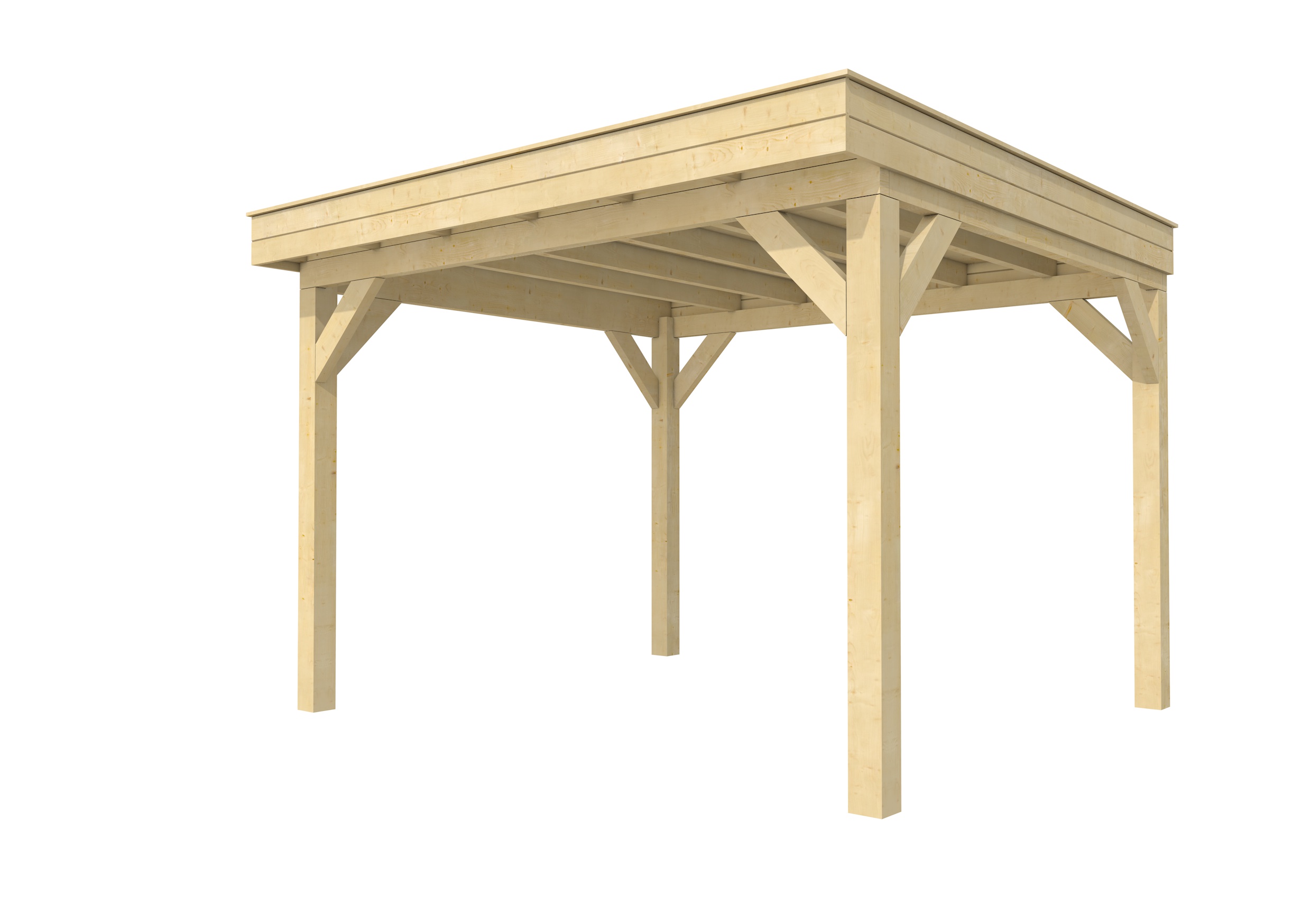 Buitenverblijf plat dak Premium I, vuren, basismodel L/D, 357x307 cm, onbehandeld.