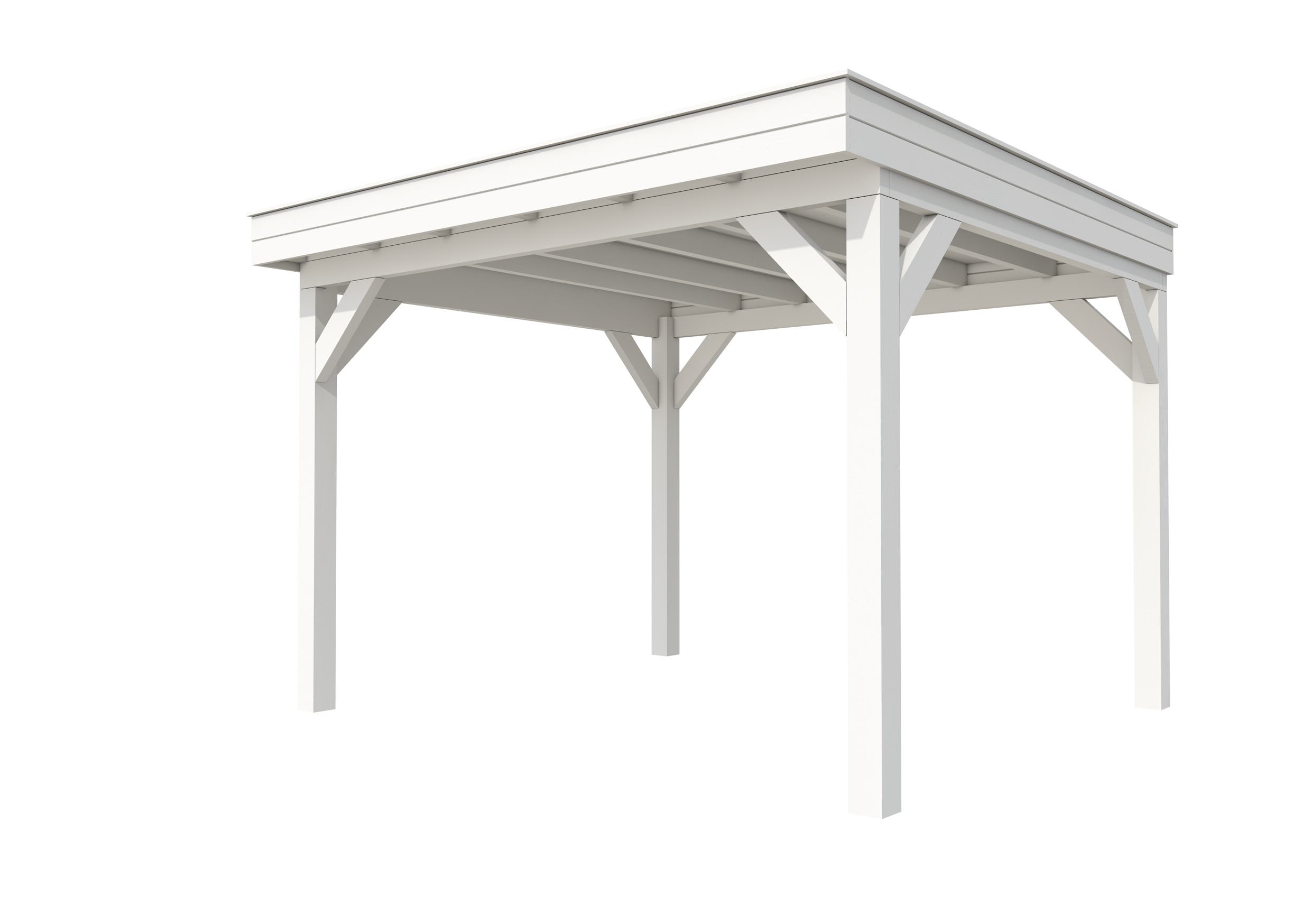 Buitenverblijf plat dak Premium I, vuren, basismodel L/D, 357x307 cm, wit gespoten.