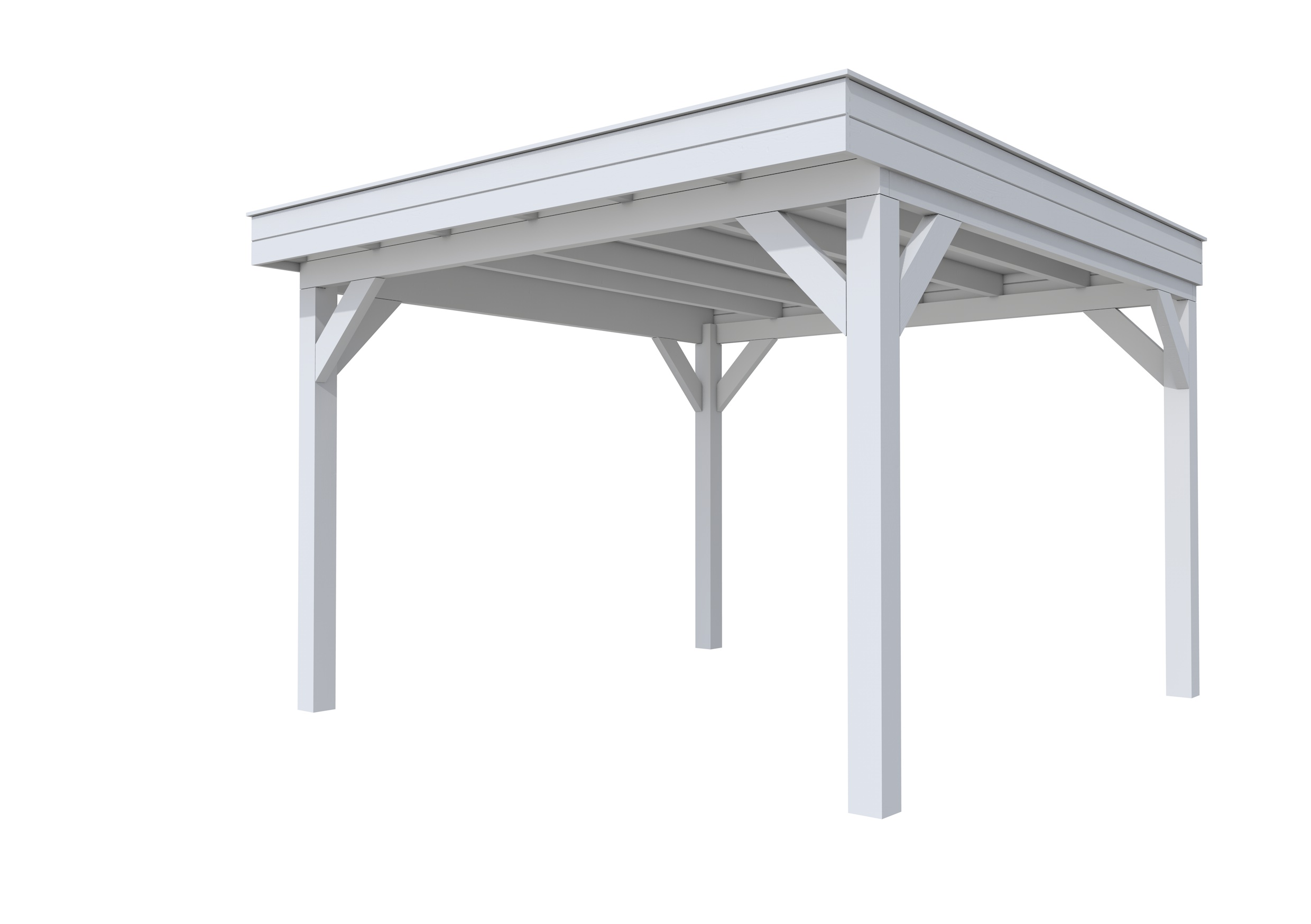 Buitenverblijf plat dak Premium I, vuren, basismodel XL/D, 357x357 cm, lichtgrijs gespoten.