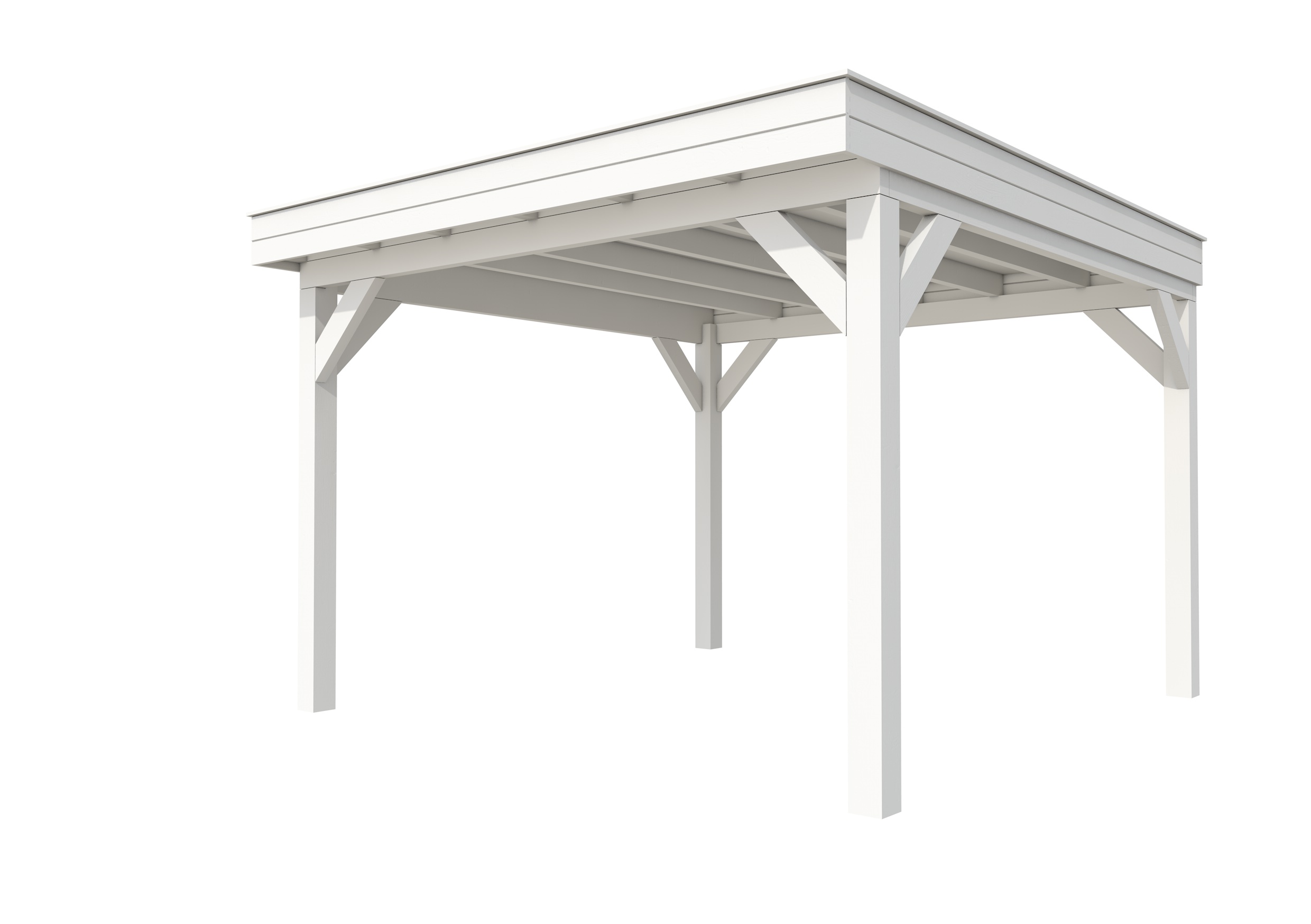 Buitenverblijf plat dak Premium I, vuren, basismodel XL/D, 357x357 cm, wit gespoten.