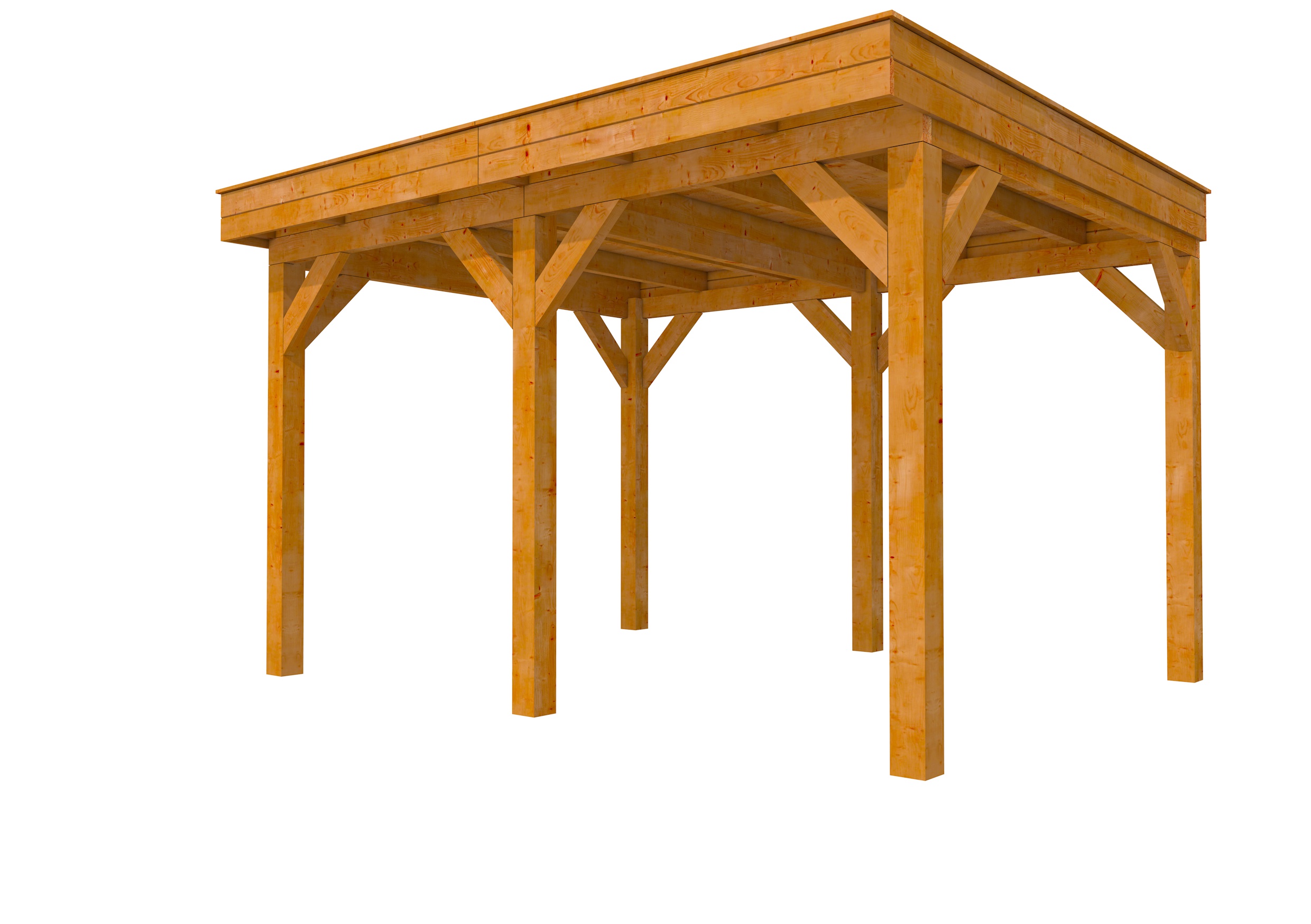 Buitenverblijf plat dak Premium II, douglas, basismodel L/A, 399x307 cm, transparant gespoten.