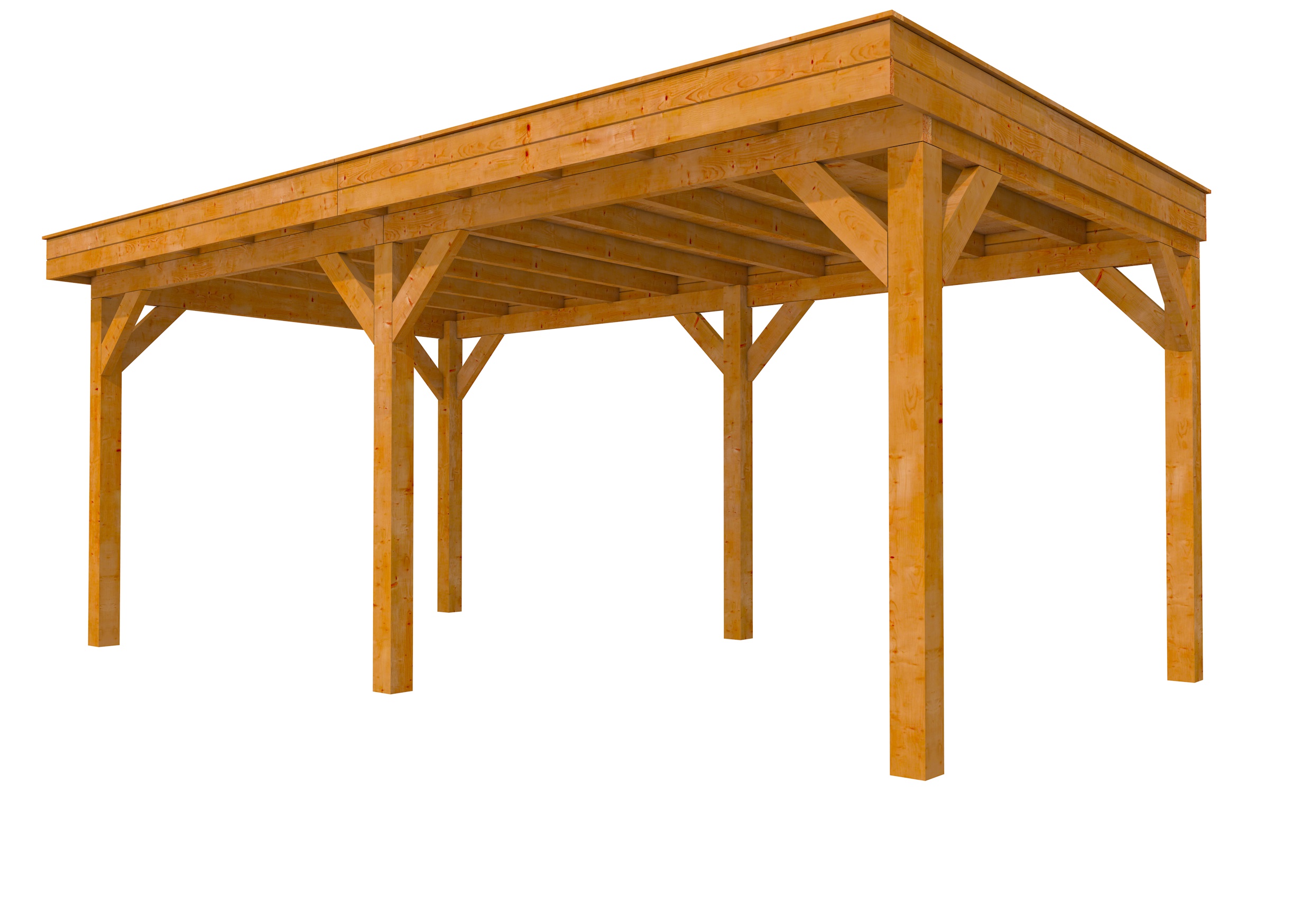 Buitenverblijf plat dak Premium II, douglas, basismodel L/C, 599x307 cm, transparant gespoten.