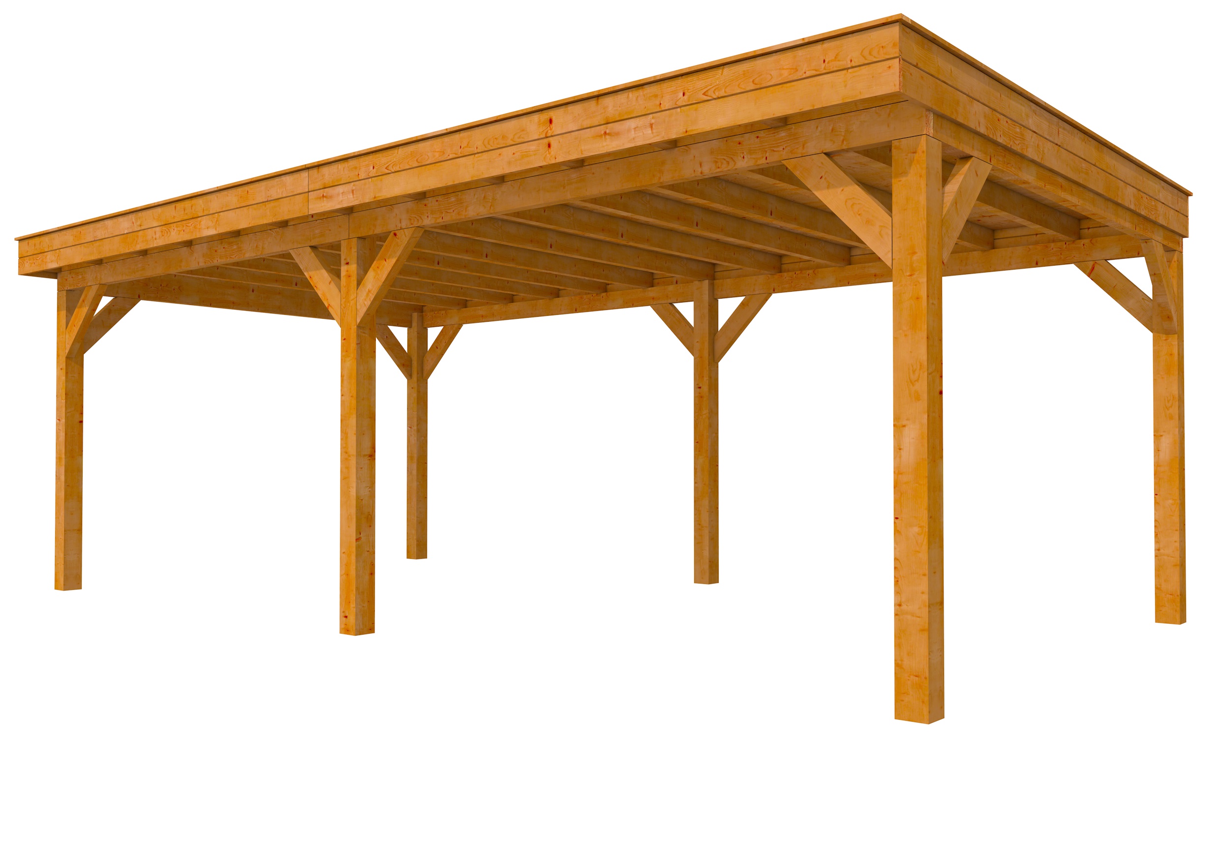 Buitenverblijf plat dak Premium II, douglas, basismodel XL/D, 699x357 cm, transparant gespoten.