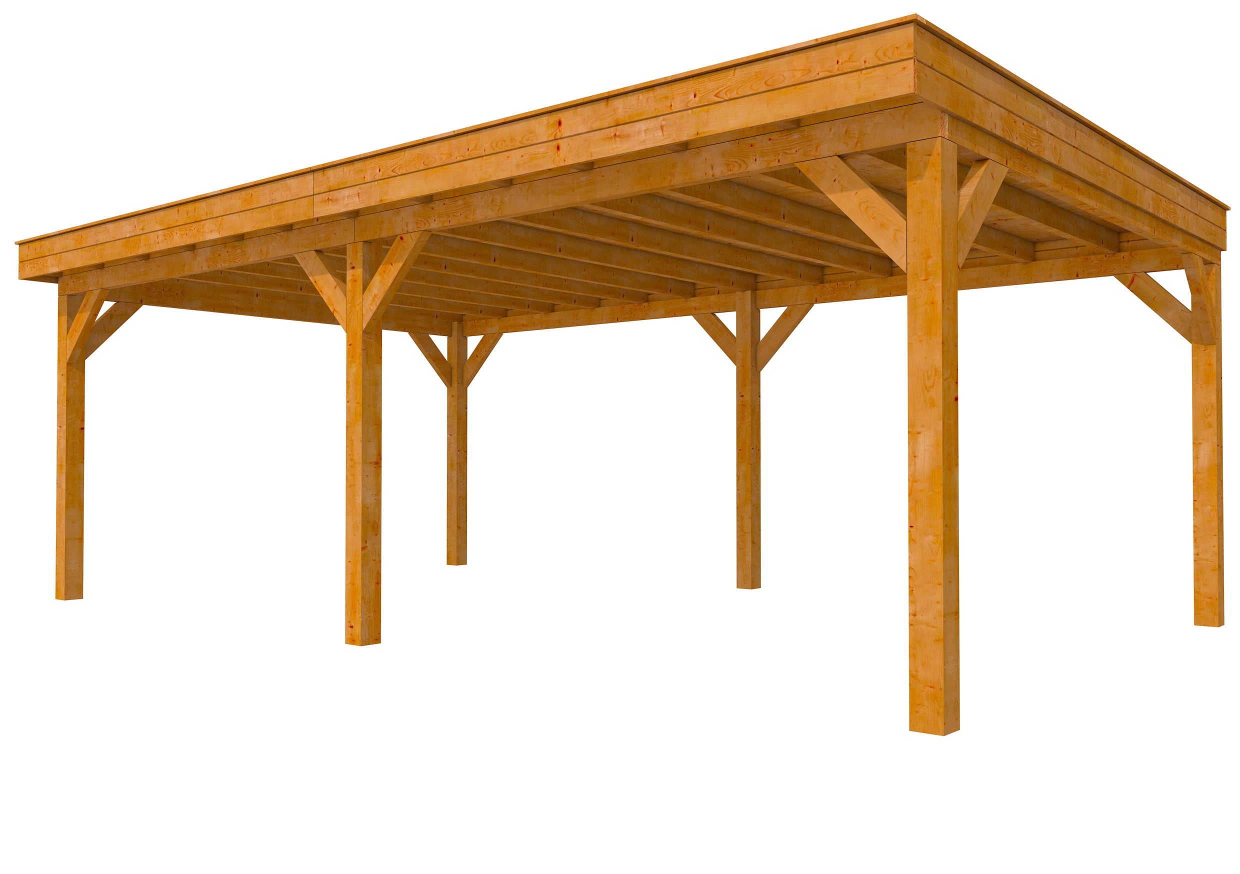 Buitenverblijf plat dak Premium II, douglas, basismodel XXL/D, 699x399 cm, transparant gespoten.