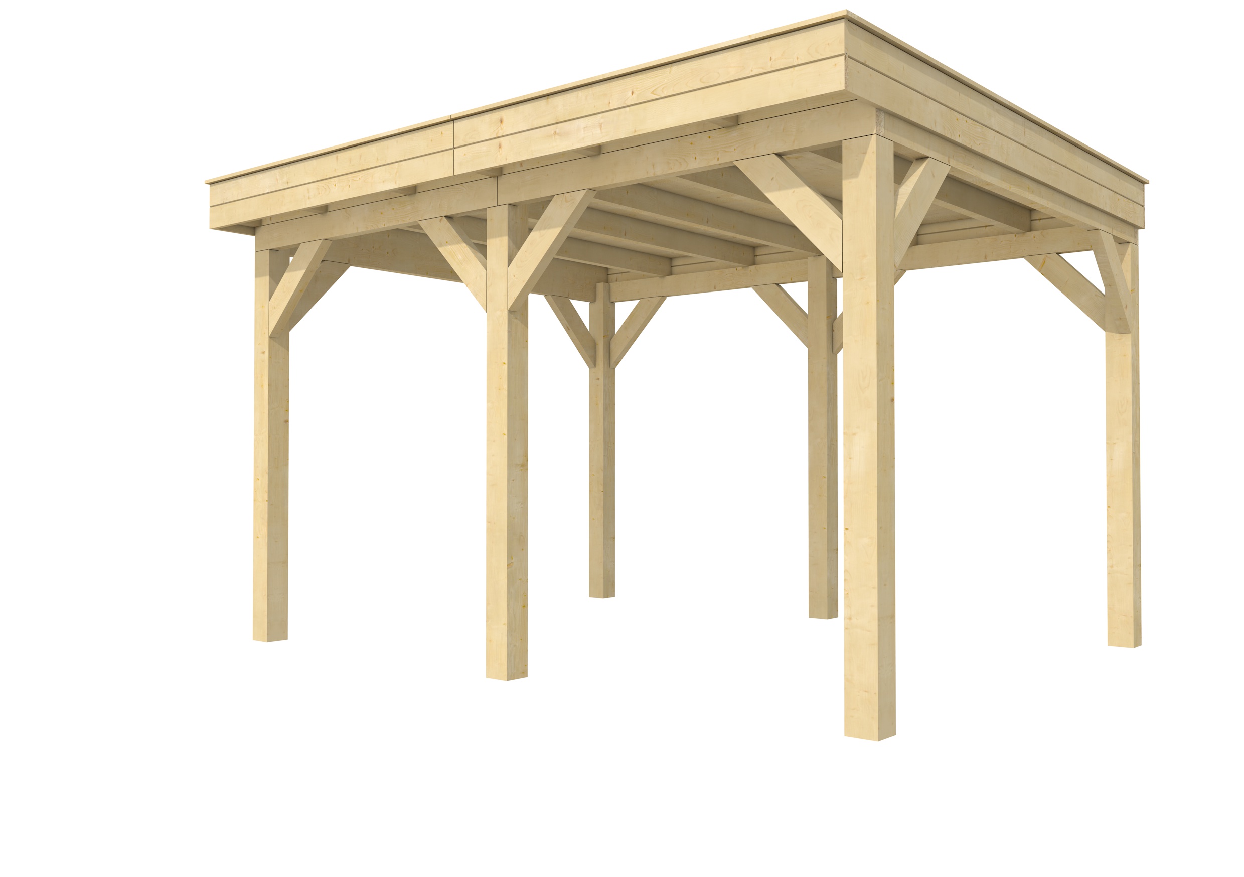 Buitenverblijf plat dak Premium II, vuren, basismodel L/A, 399x307 cm, onbehandeld.