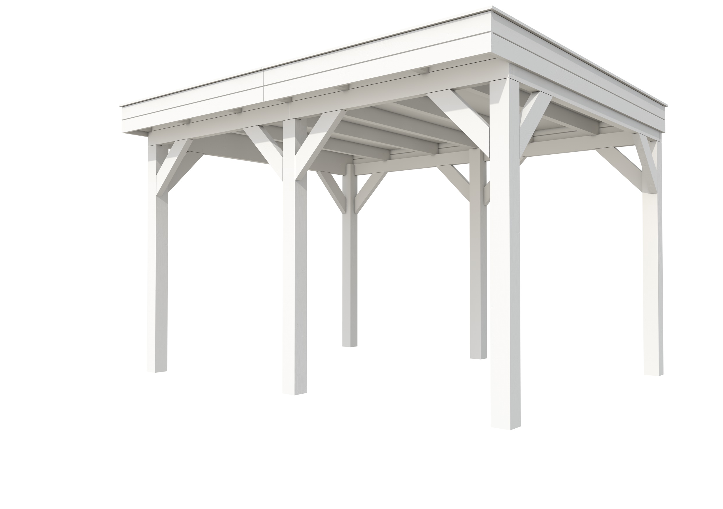 Buitenverblijf plat dak Premium II, vuren, basismodel L/A, 399x307 cm, wit gespoten.