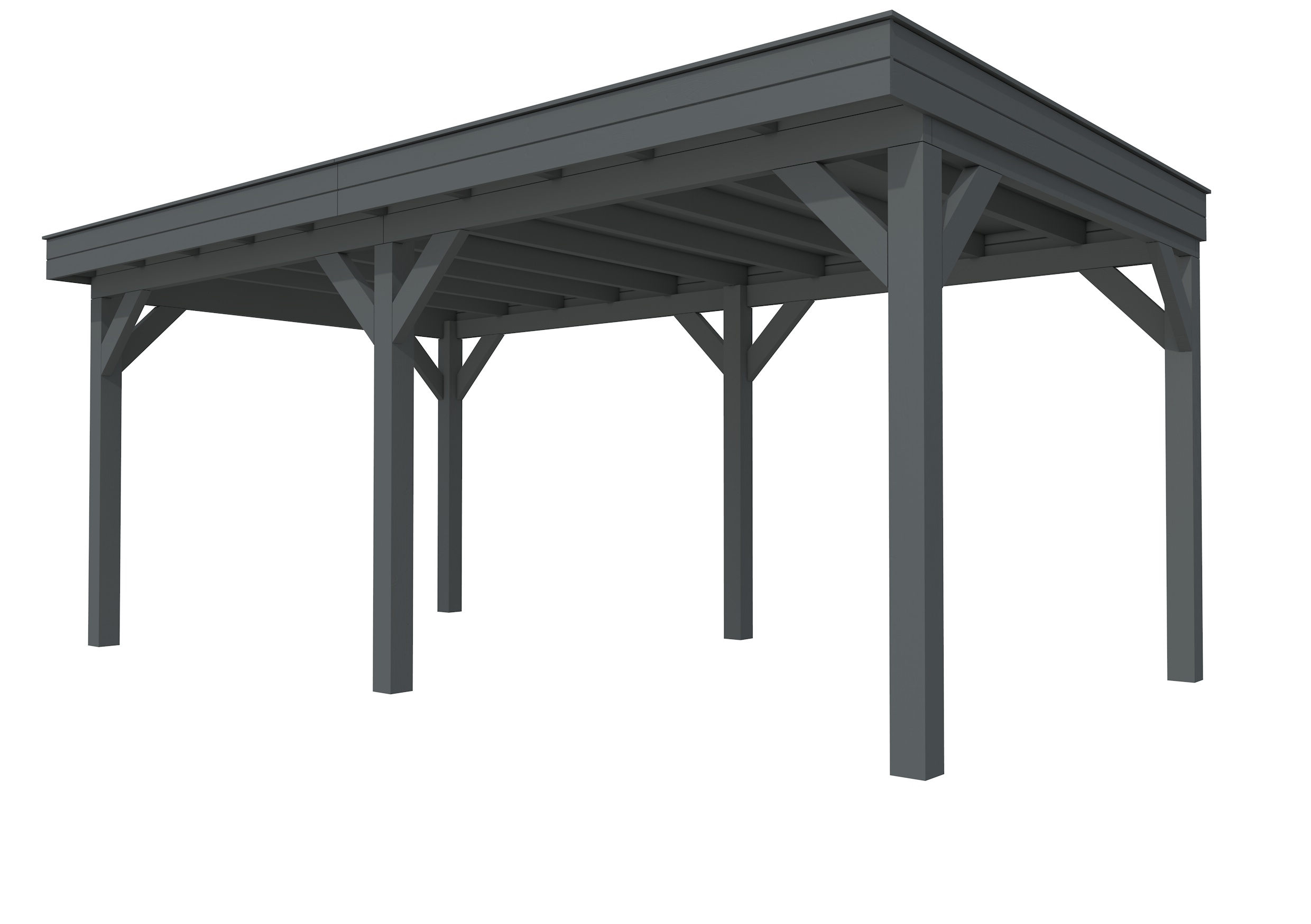 Buitenverblijf plat dak Premium II, vuren, basismodel L/C, 599x307 cm, antraciet gespoten.