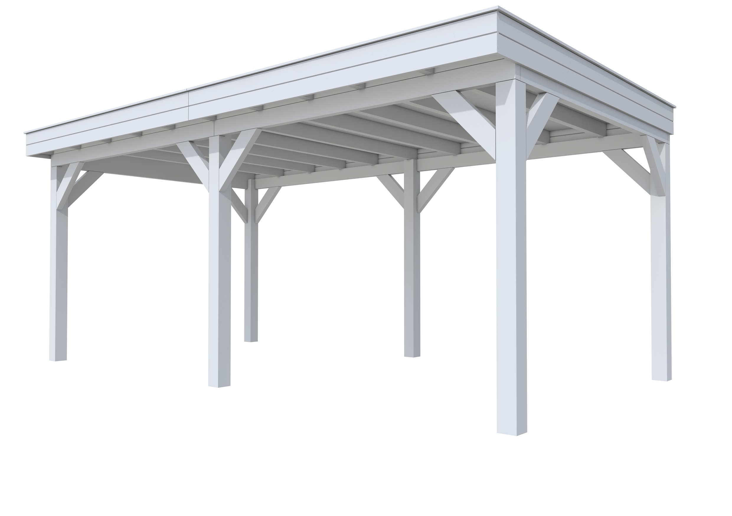 Buitenverblijf plat dak Premium II, vuren, basismodel L/C, 599x307 cm, lichtgrijs gespoten.