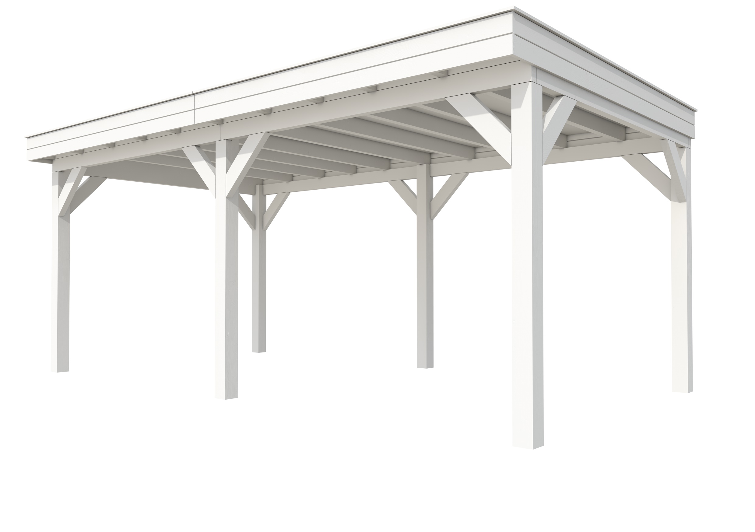 Buitenverblijf plat dak Premium II, vuren, basismodel L/C, 599x307 cm, wit gespoten.