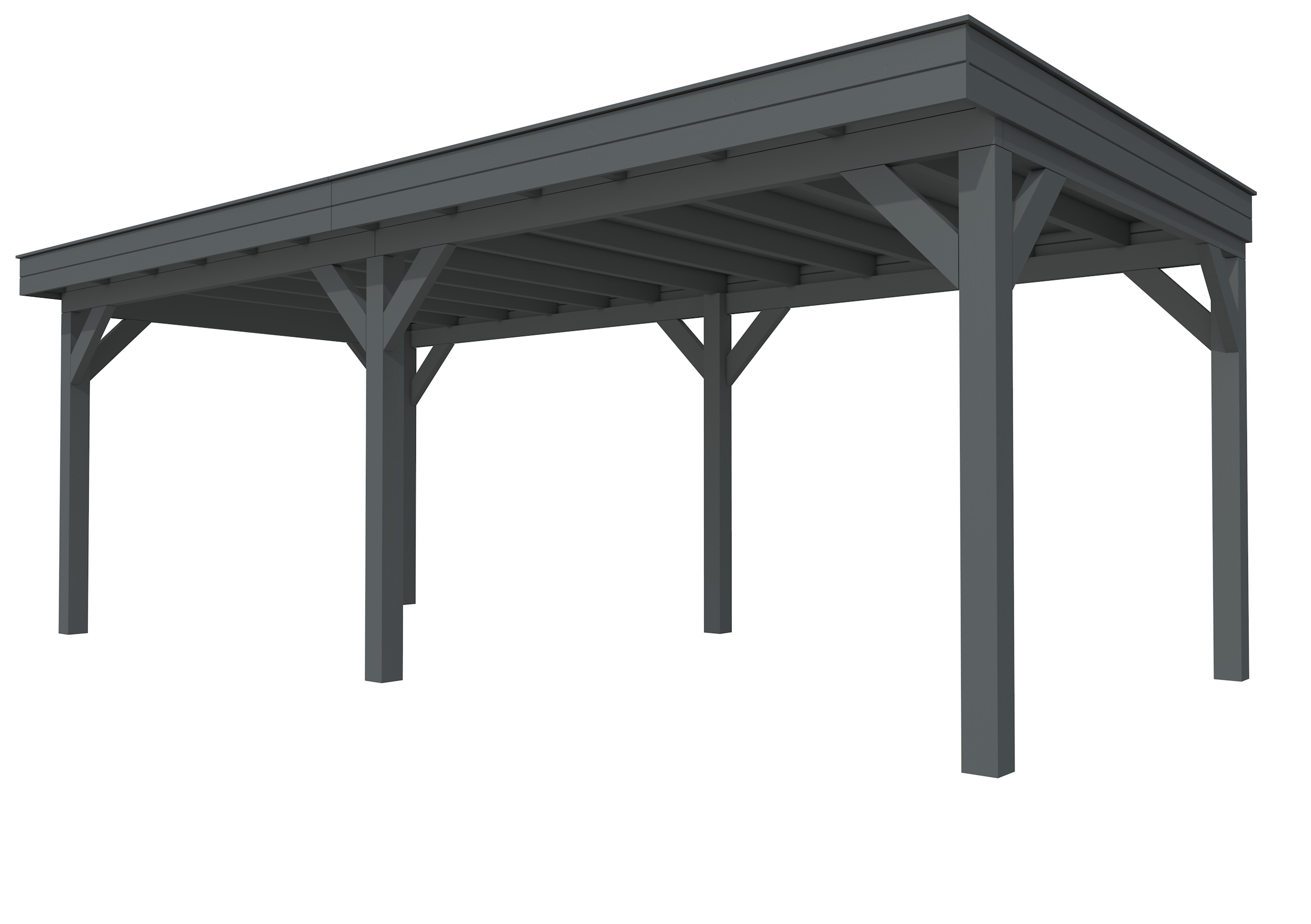 Buitenverblijf plat dak Premium II, vuren, basismodel L/D, 699x307 cm, antraciet gespoten.
