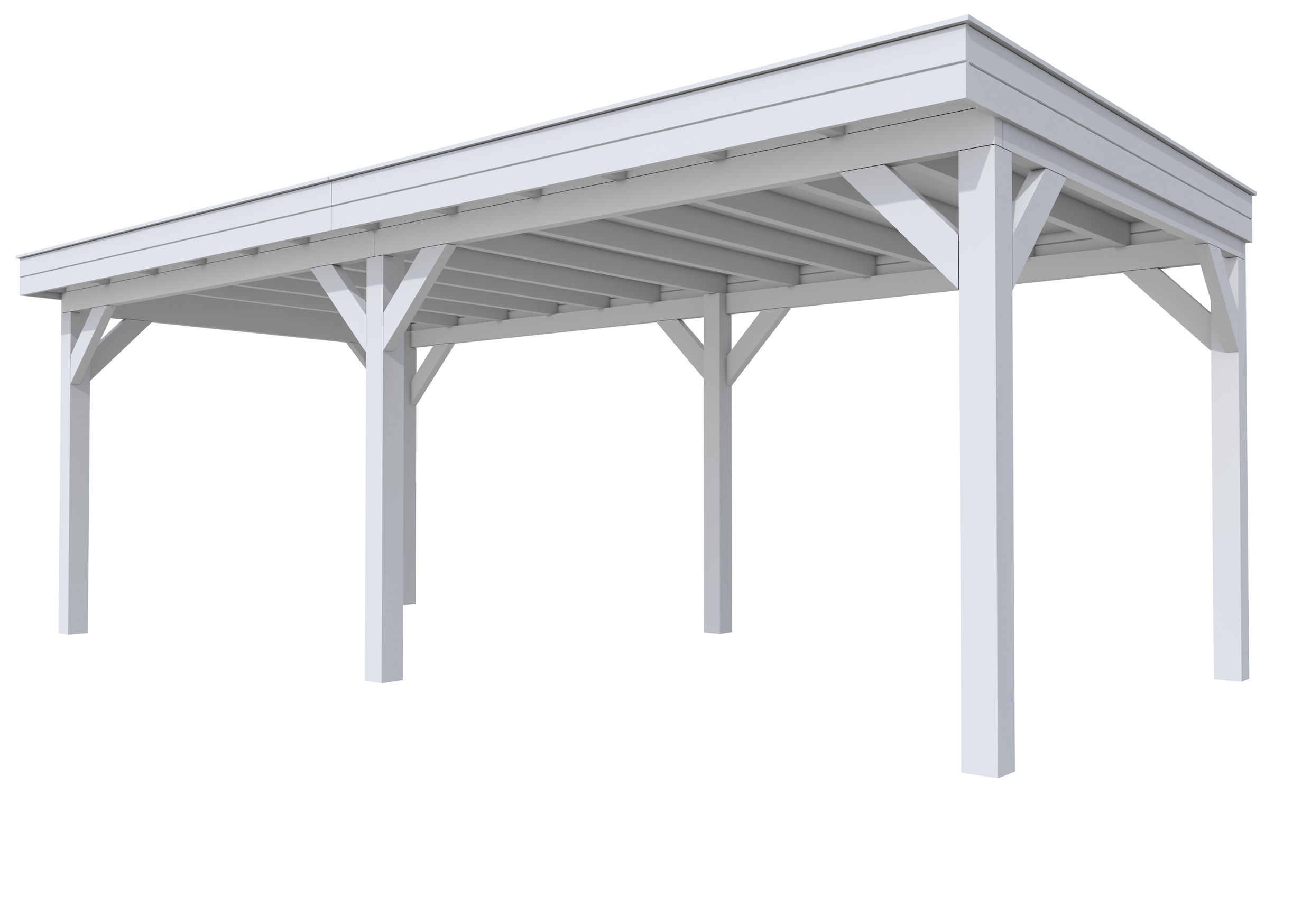 Buitenverblijf plat dak Premium II, vuren, basismodel L/D, 699x307 cm, lichtgrijs gespoten.