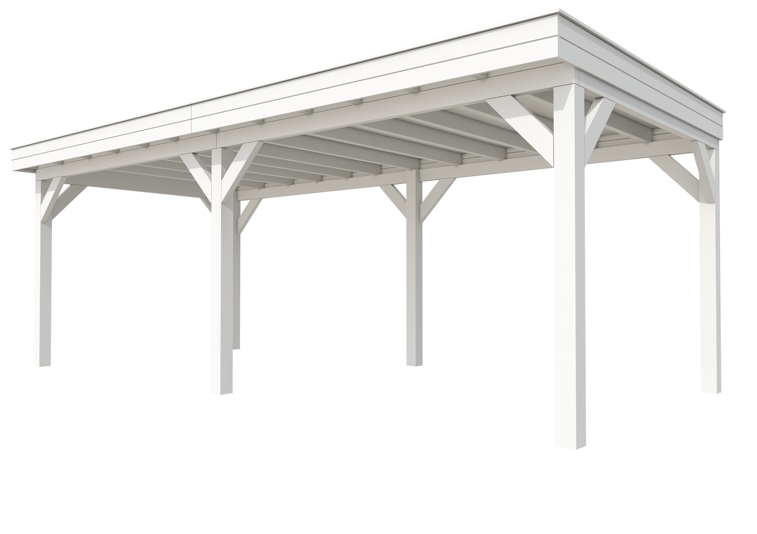 Buitenverblijf plat dak Premium II, vuren, basismodel L/D, 699x307 cm, wit gespoten.