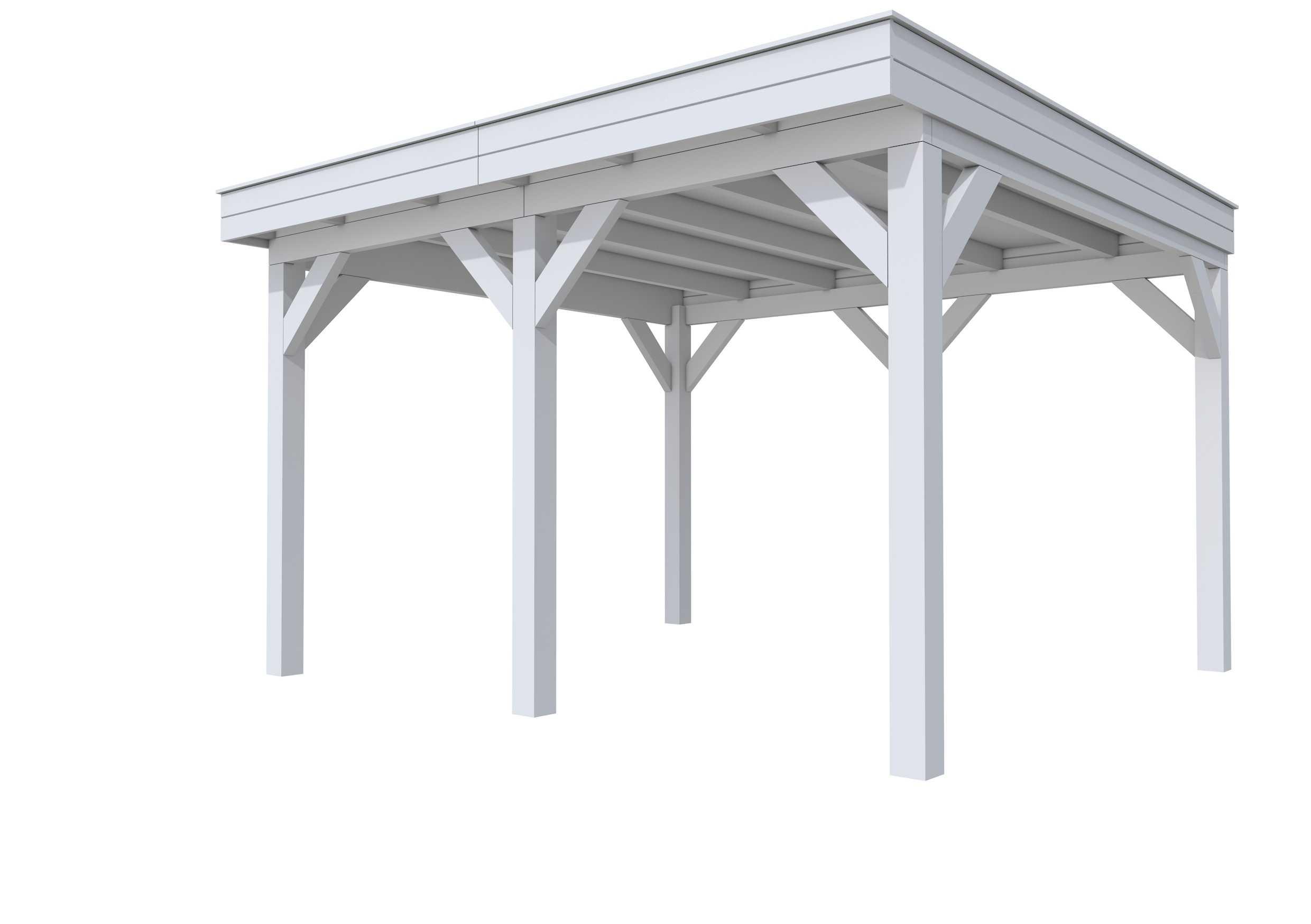 Buitenverblijf plat dak Premium II, vuren, basismodel XL/A, 399x357 cm, lichtgrijs gespoten.