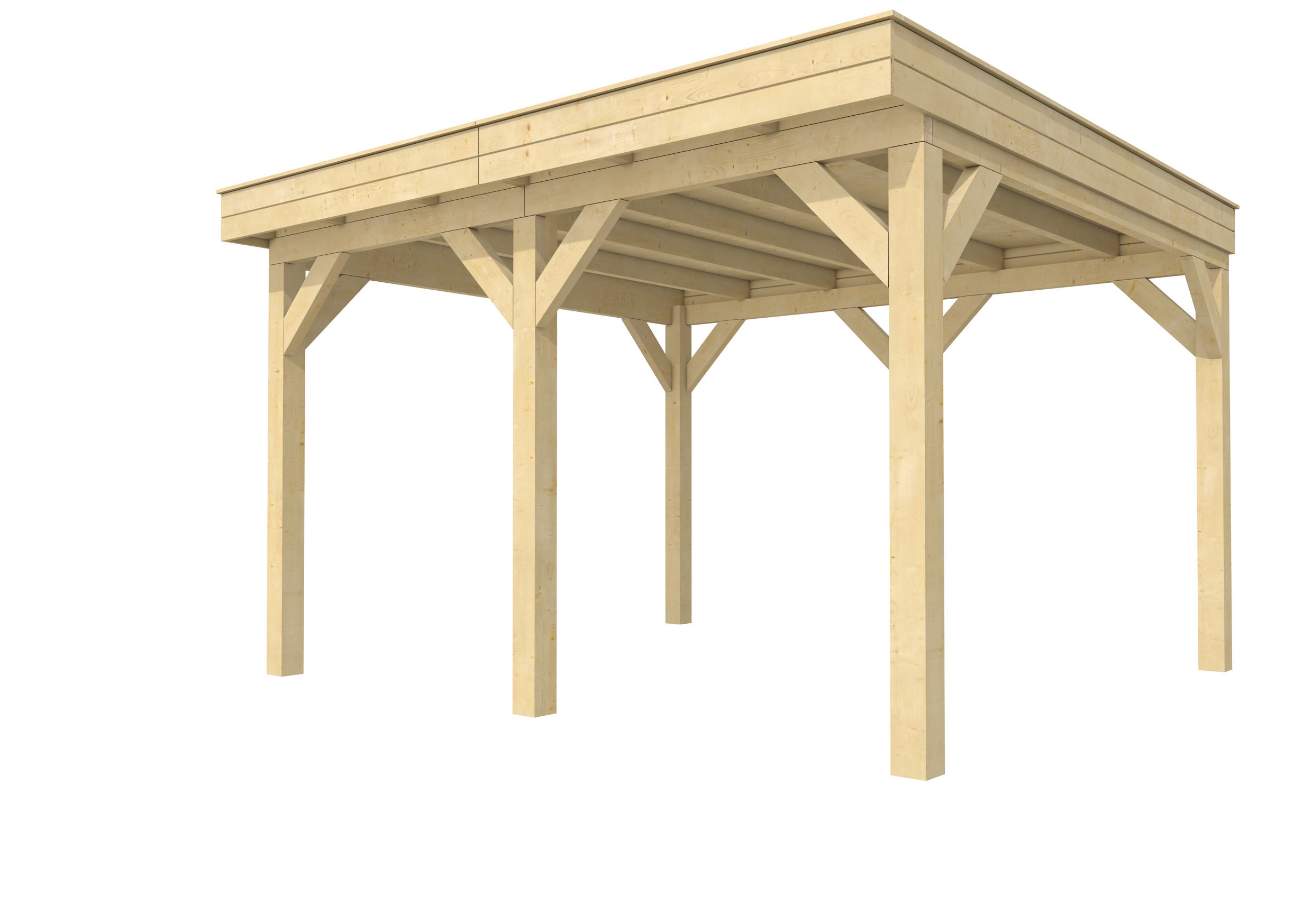 Buitenverblijf plat dak Premium II, vuren, basismodel XL/A, 399x357 cm, onbehandeld.