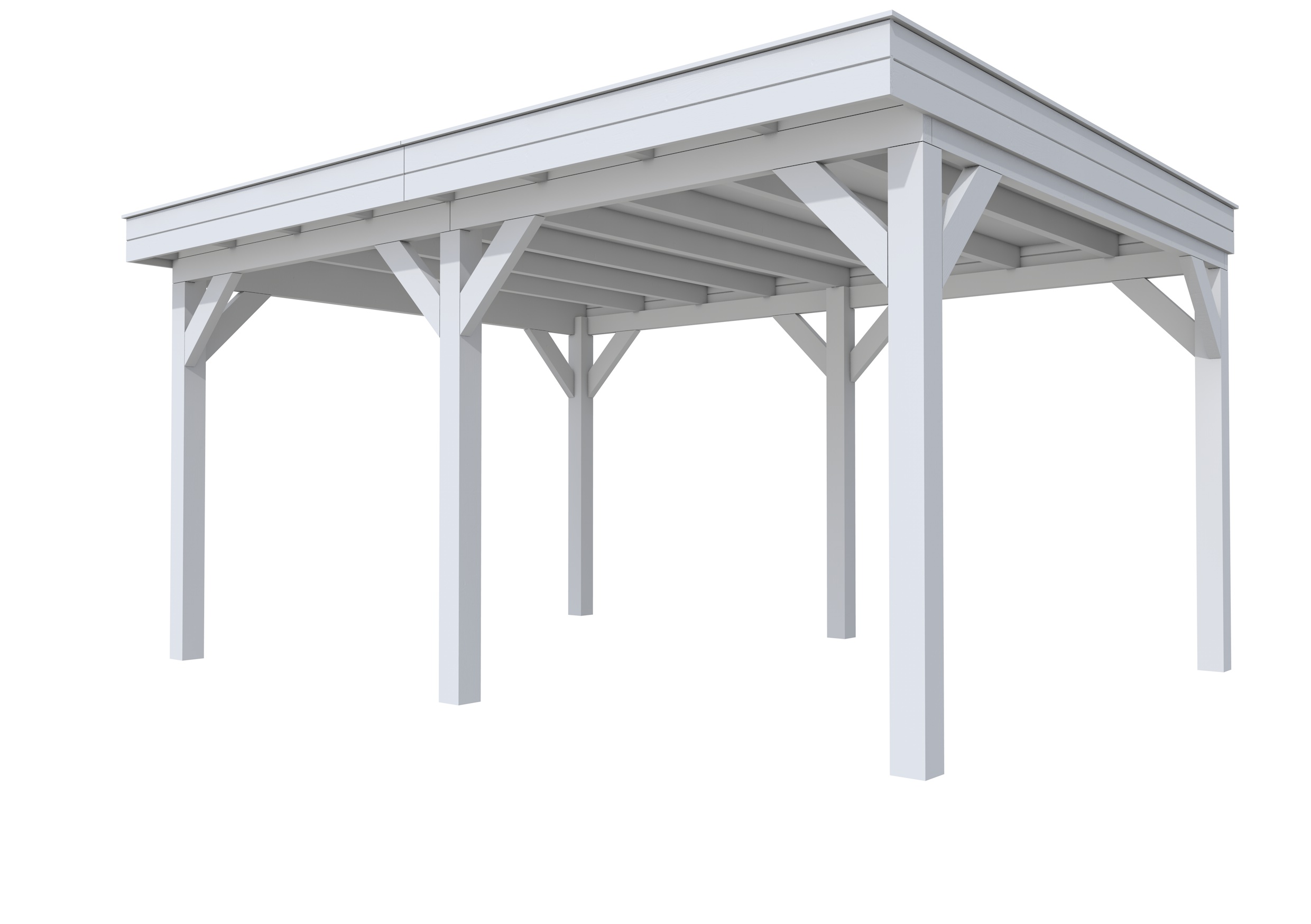 Buitenverblijf plat dak Premium II, vuren, basismodel XL/B, 499x357 cm, lichtgrijs gespoten.