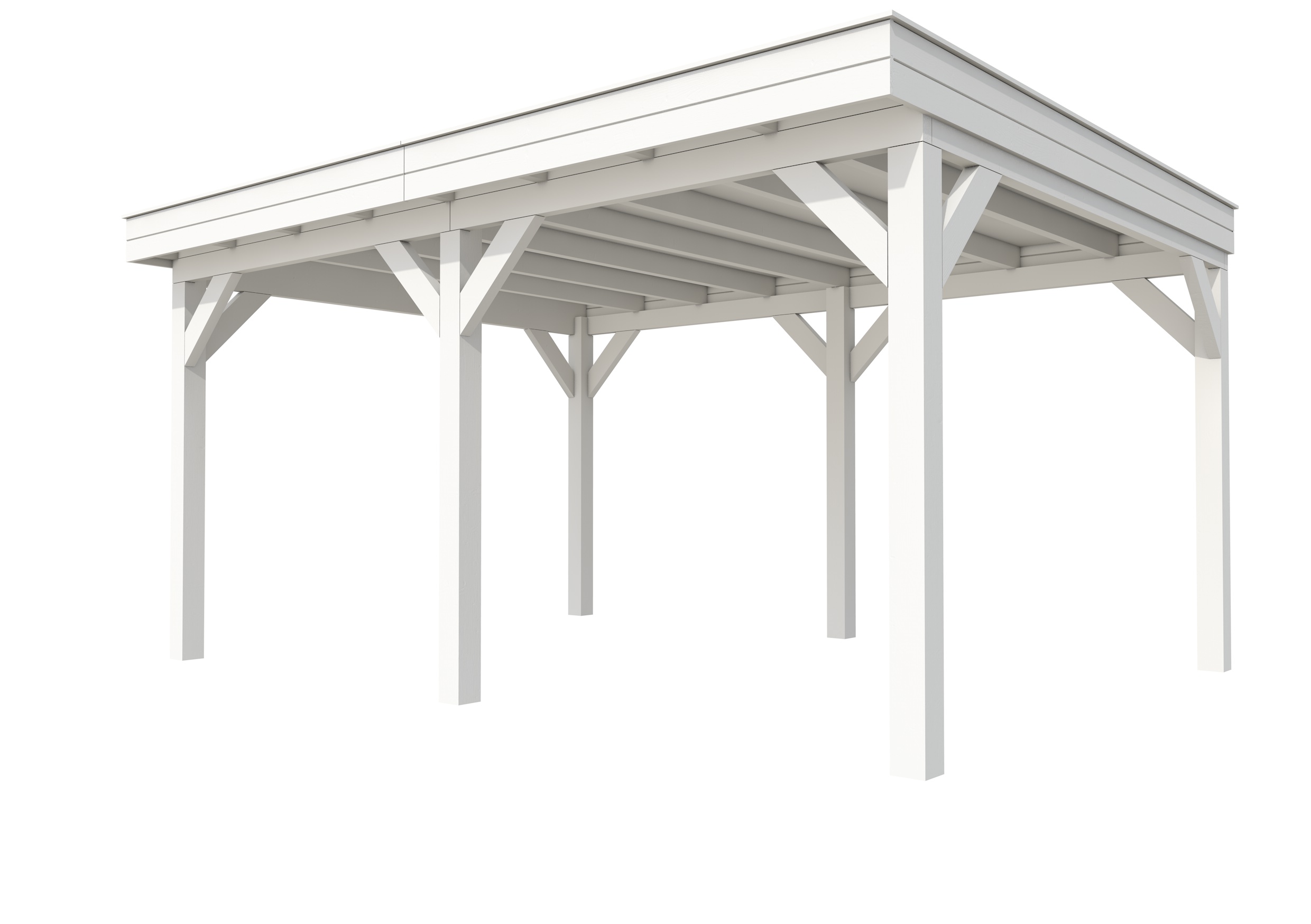 Buitenverblijf plat dak Premium II, vuren, basismodel XL/B, 499x357 cm, wit gespoten.