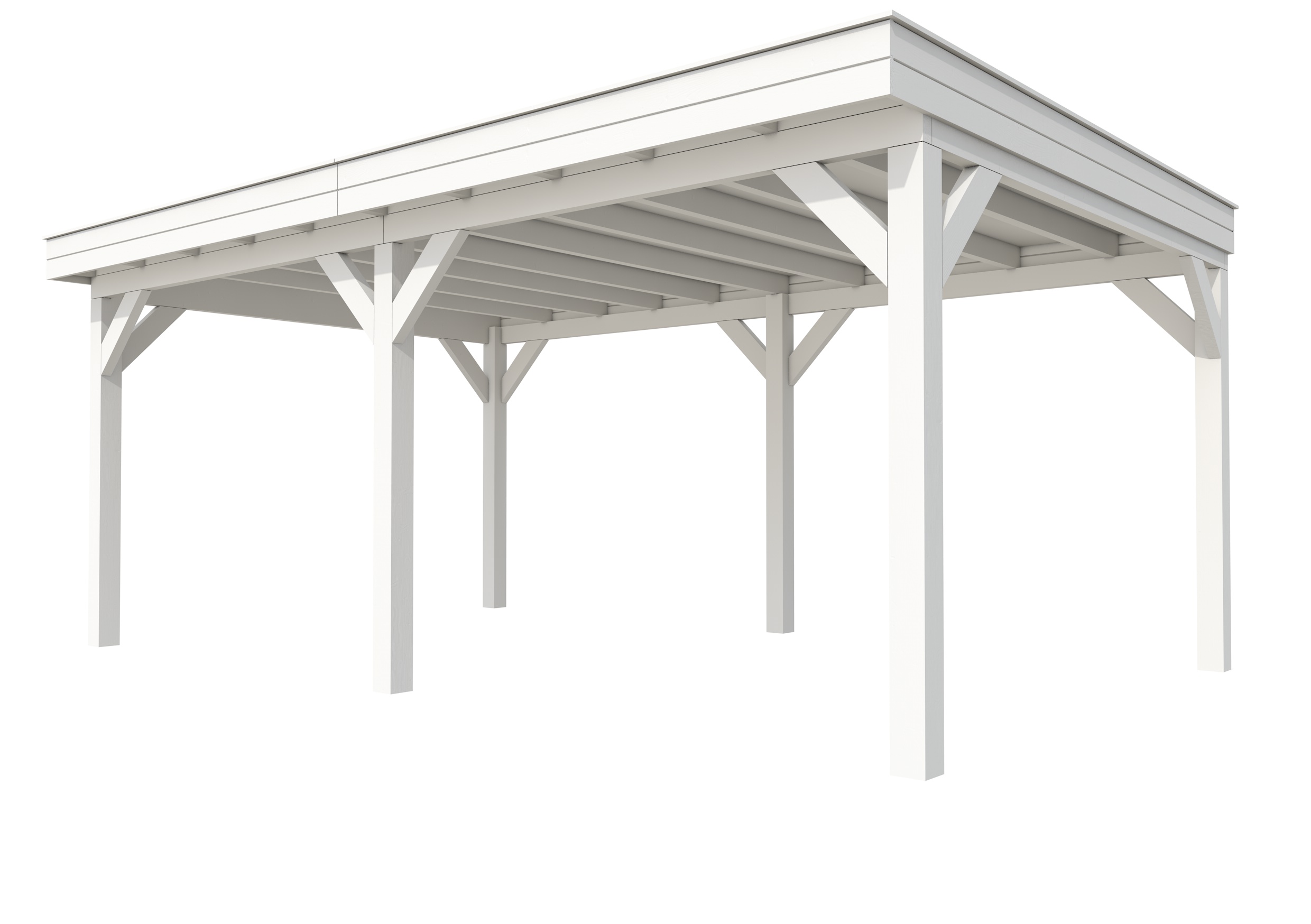Buitenverblijf plat dak Premium II, vuren, basismodel XL/C, 599x357 cm, wit gespoten.