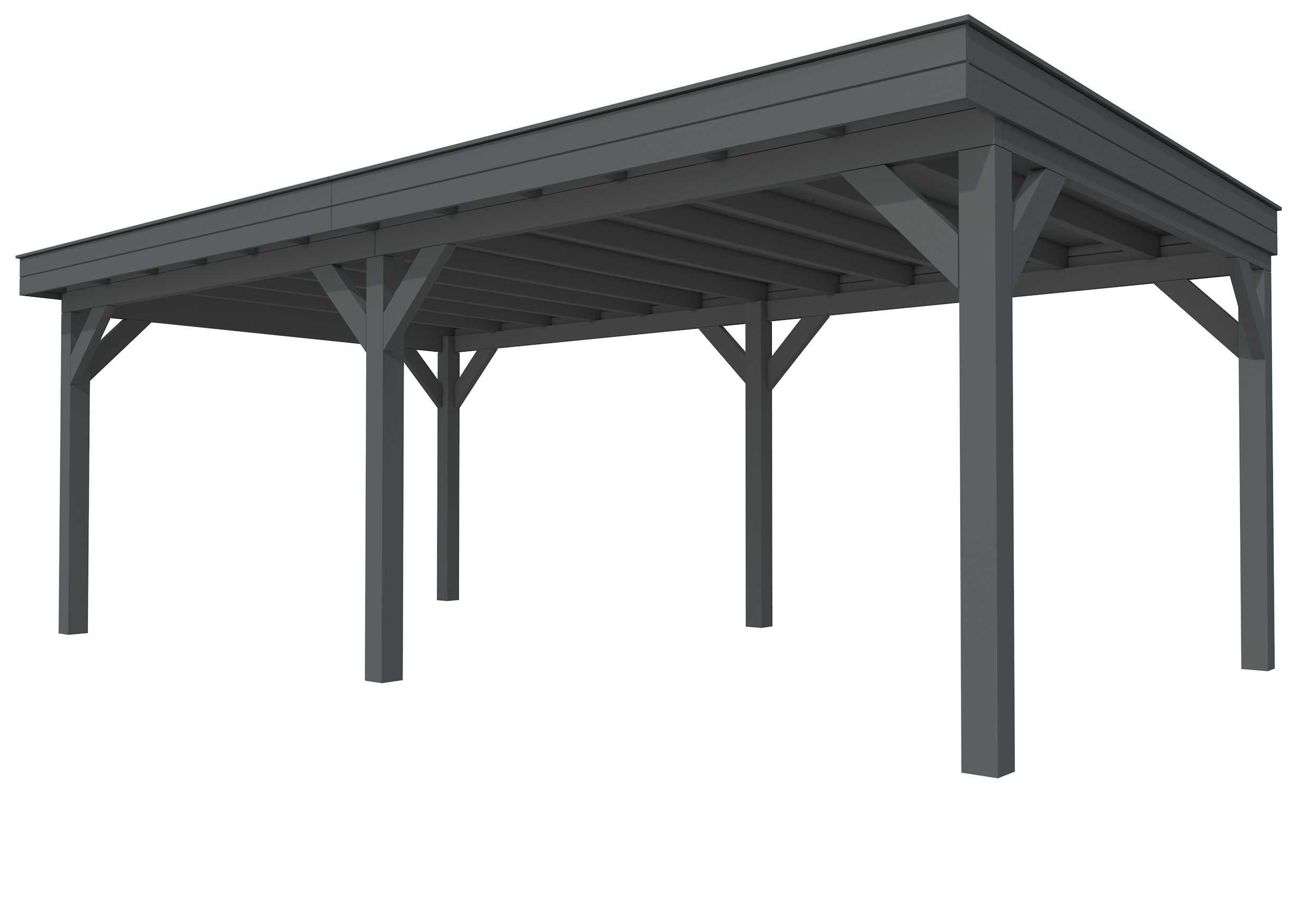 Buitenverblijf plat dak Premium II, vuren, basismodel XL/D, 699x357 cm, antraciet gespoten.
