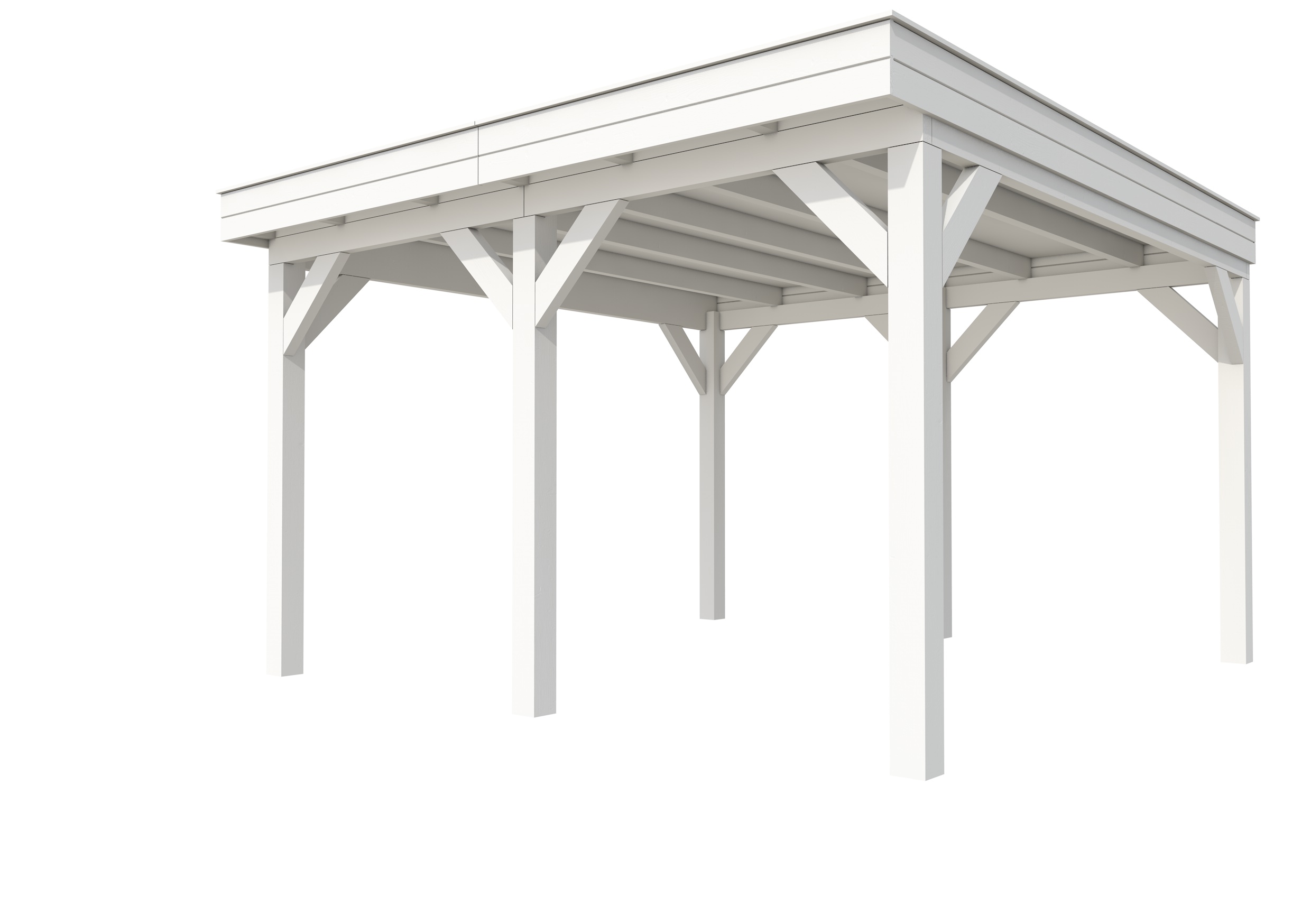 Buitenverblijf plat dak Premium II, vuren, basismodel XXL/A, 399x399 cm, wit gespoten.