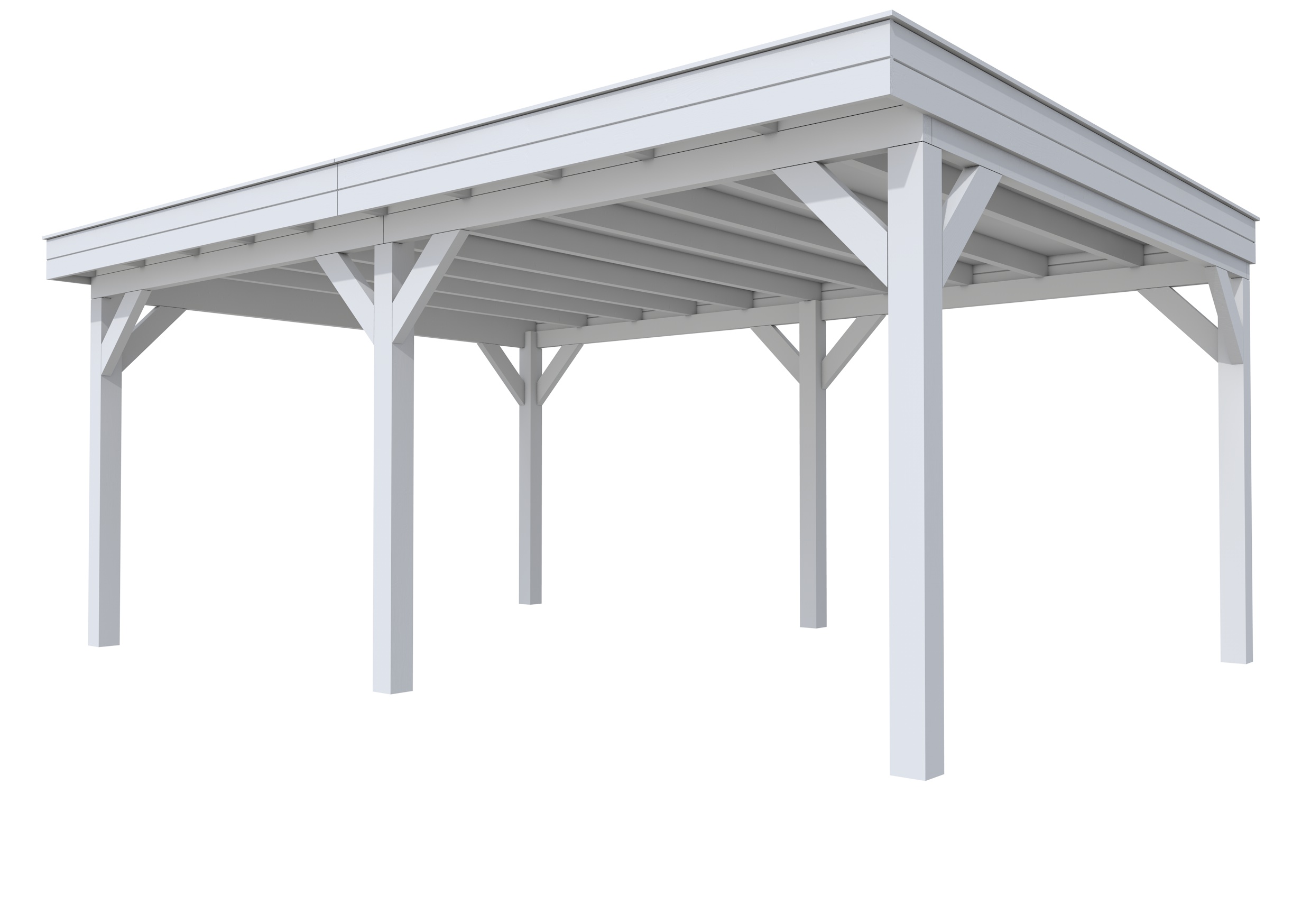 Buitenverblijf plat dak Premium II, vuren, basismodel XXL/C, 599x399 cm, lichtgrijs gespoten.