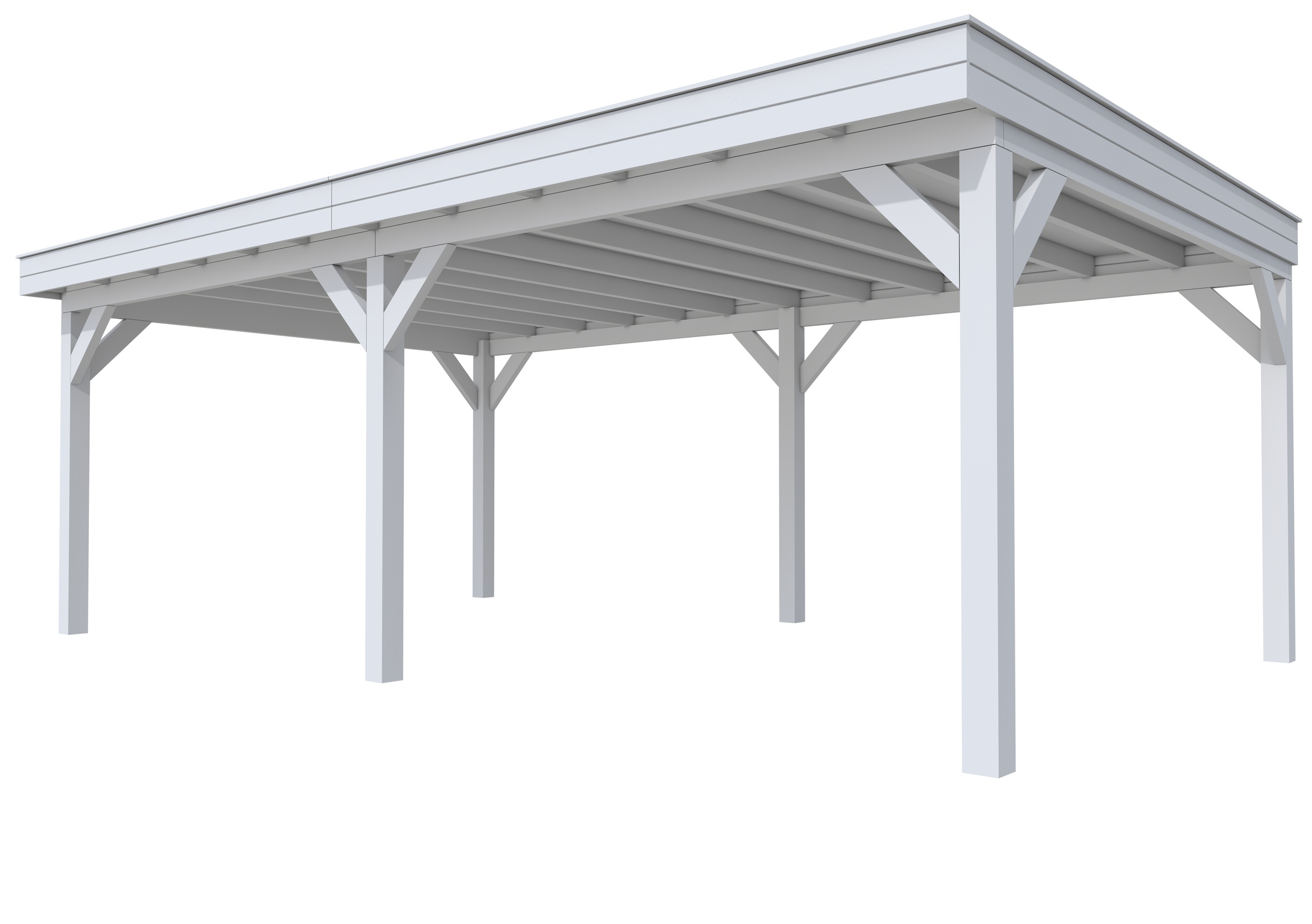 Buitenverblijf plat dak Premium II, vuren, basismodel XXL/D, 699x399 cm, lichtgrijs gespoten.