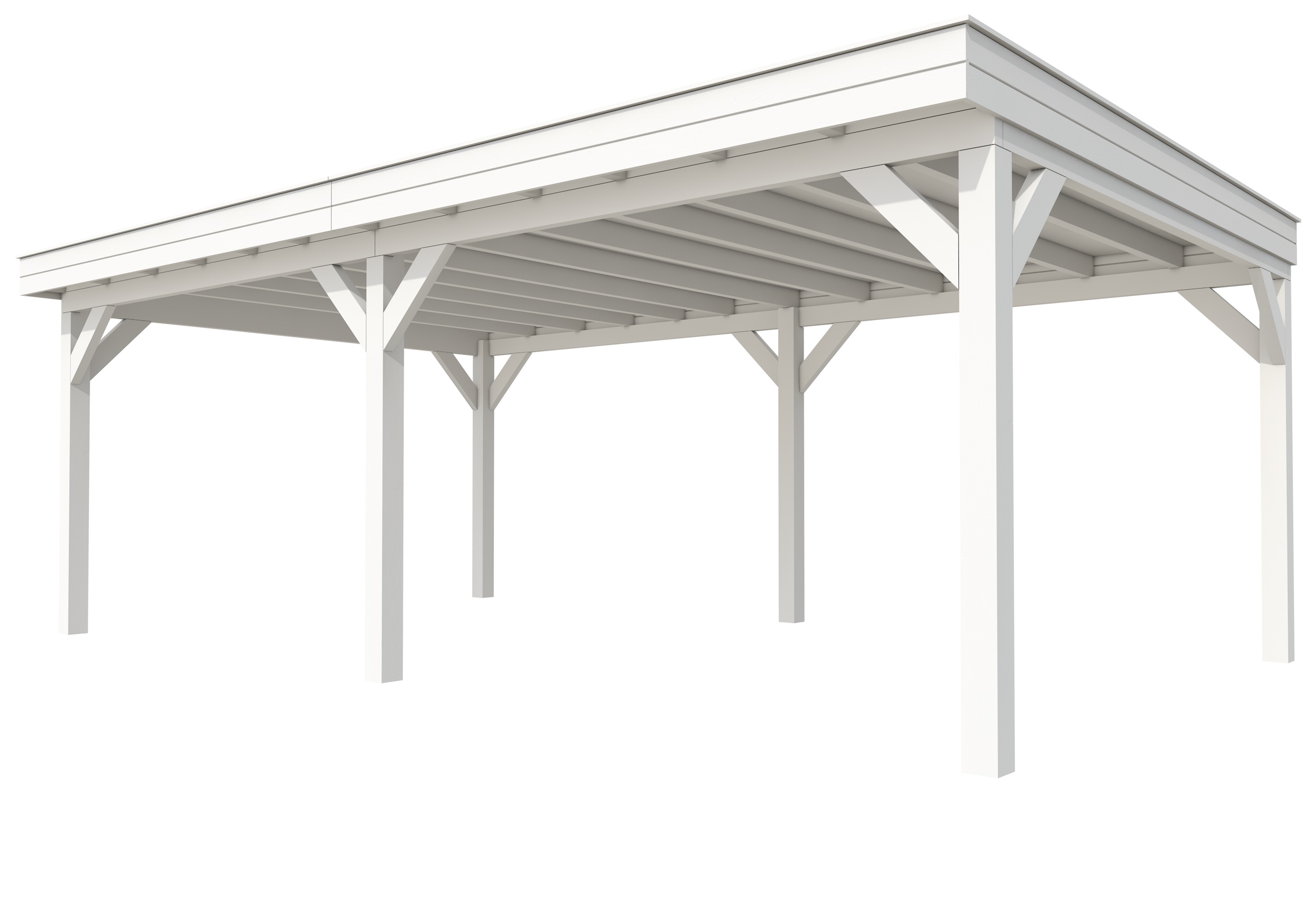Buitenverblijf plat dak Premium II, vuren, basismodel XXL/D, 699x399 cm, wit gespoten.