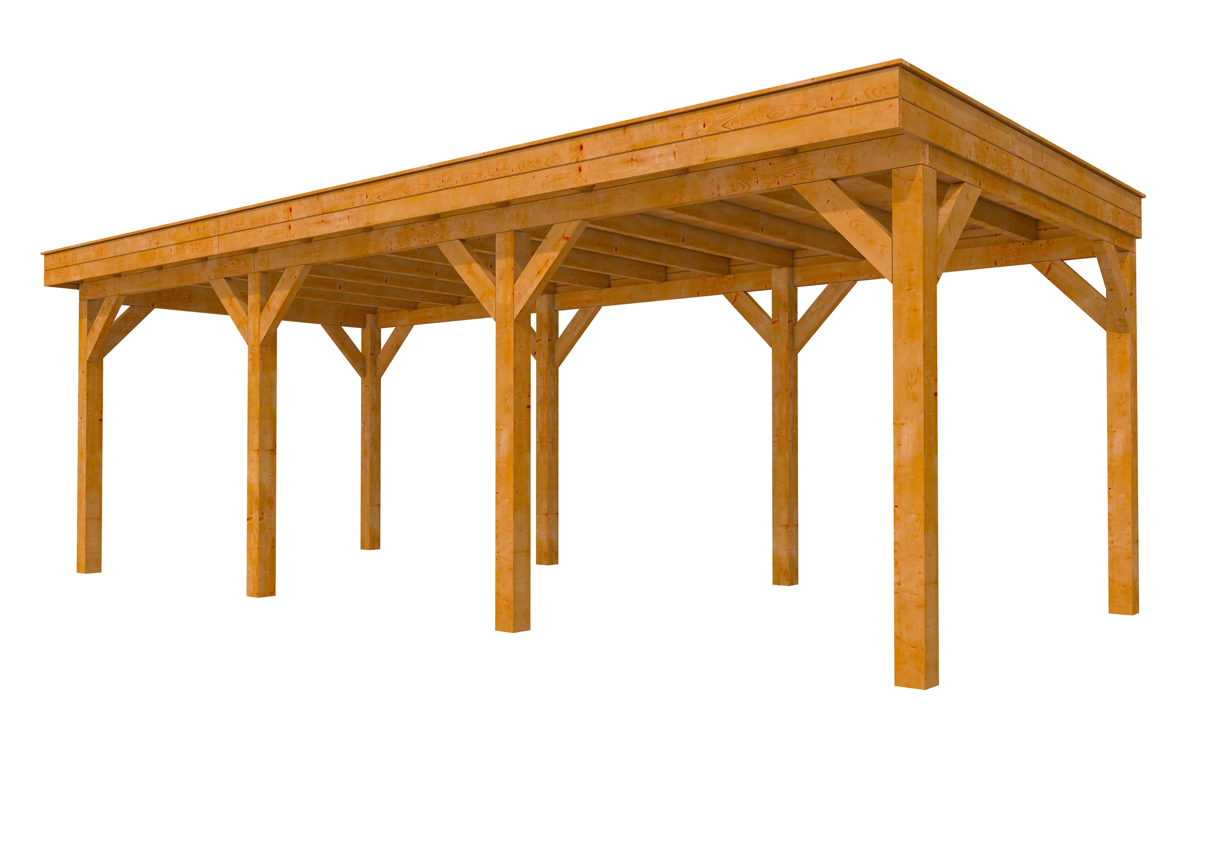 Buitenverblijf plat dak Premium III, douglas, basismodel L/B, 742x307 cm, transparant gespoten.