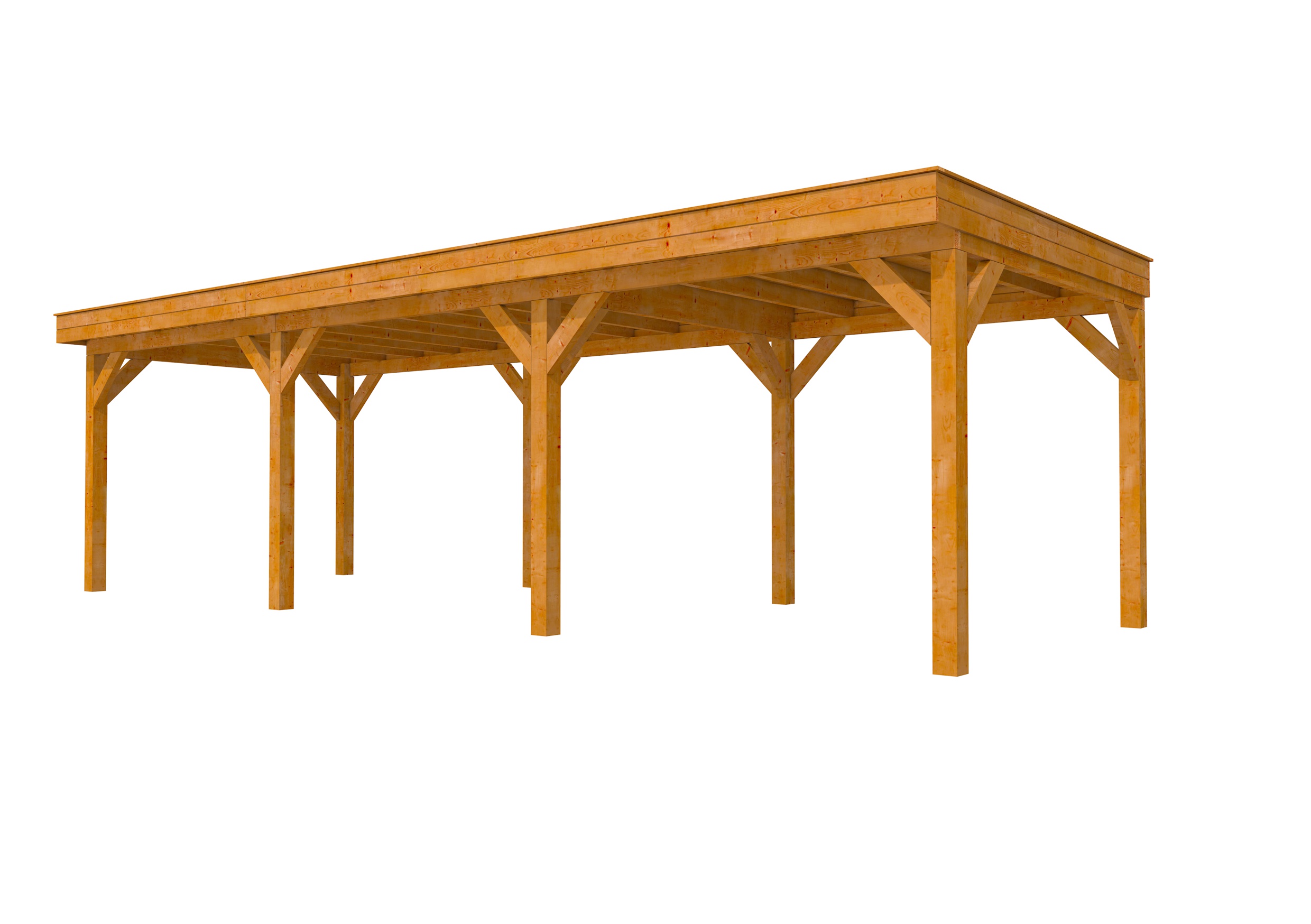 Buitenverblijf plat dak Premium III, douglas, basismodel L/C, 892x307 cm, transparant gespoten.