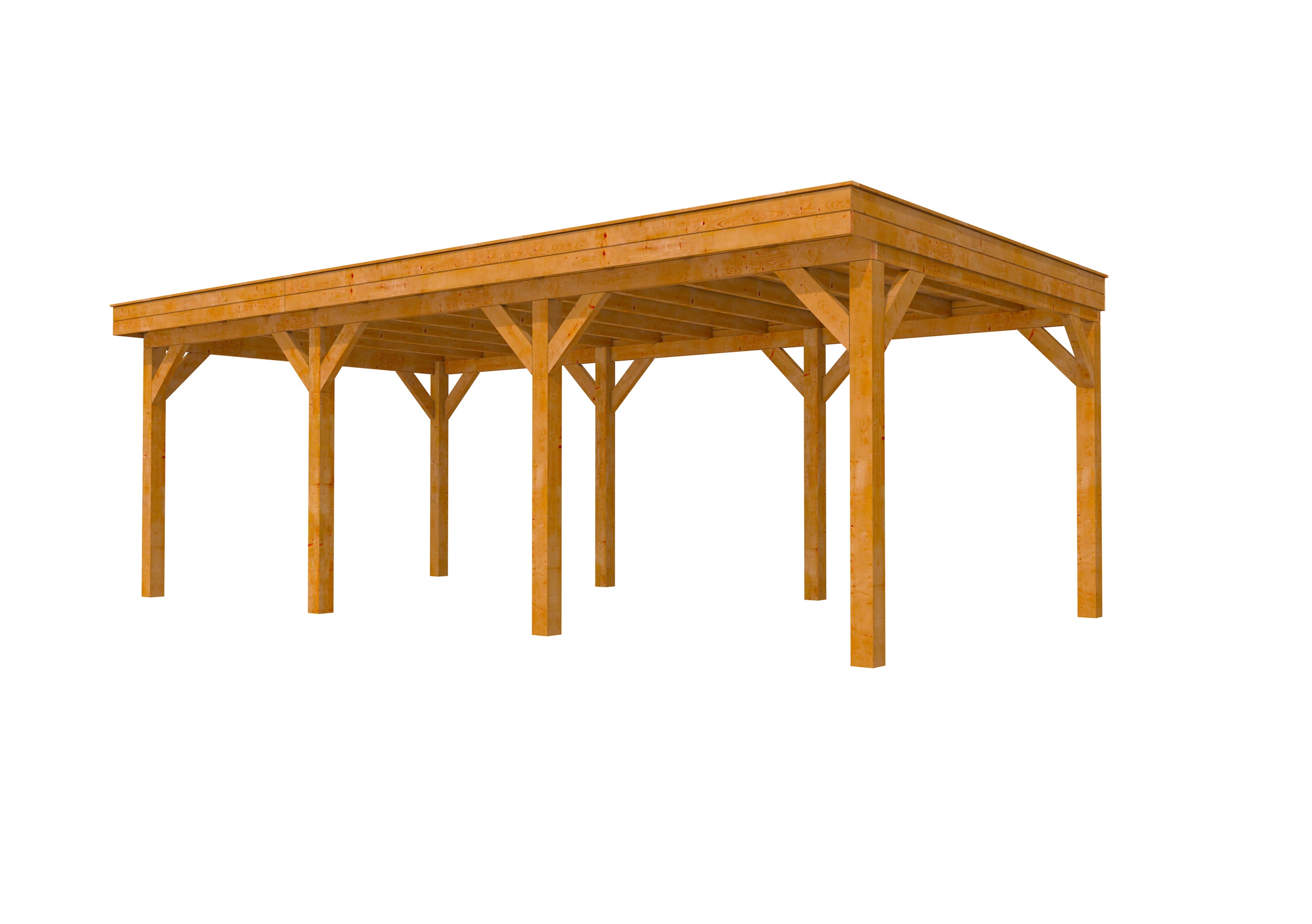 Buitenverblijf plat dak Premium III, douglas, basismodel XL/B, 742x357 cm, transparant gespoten.