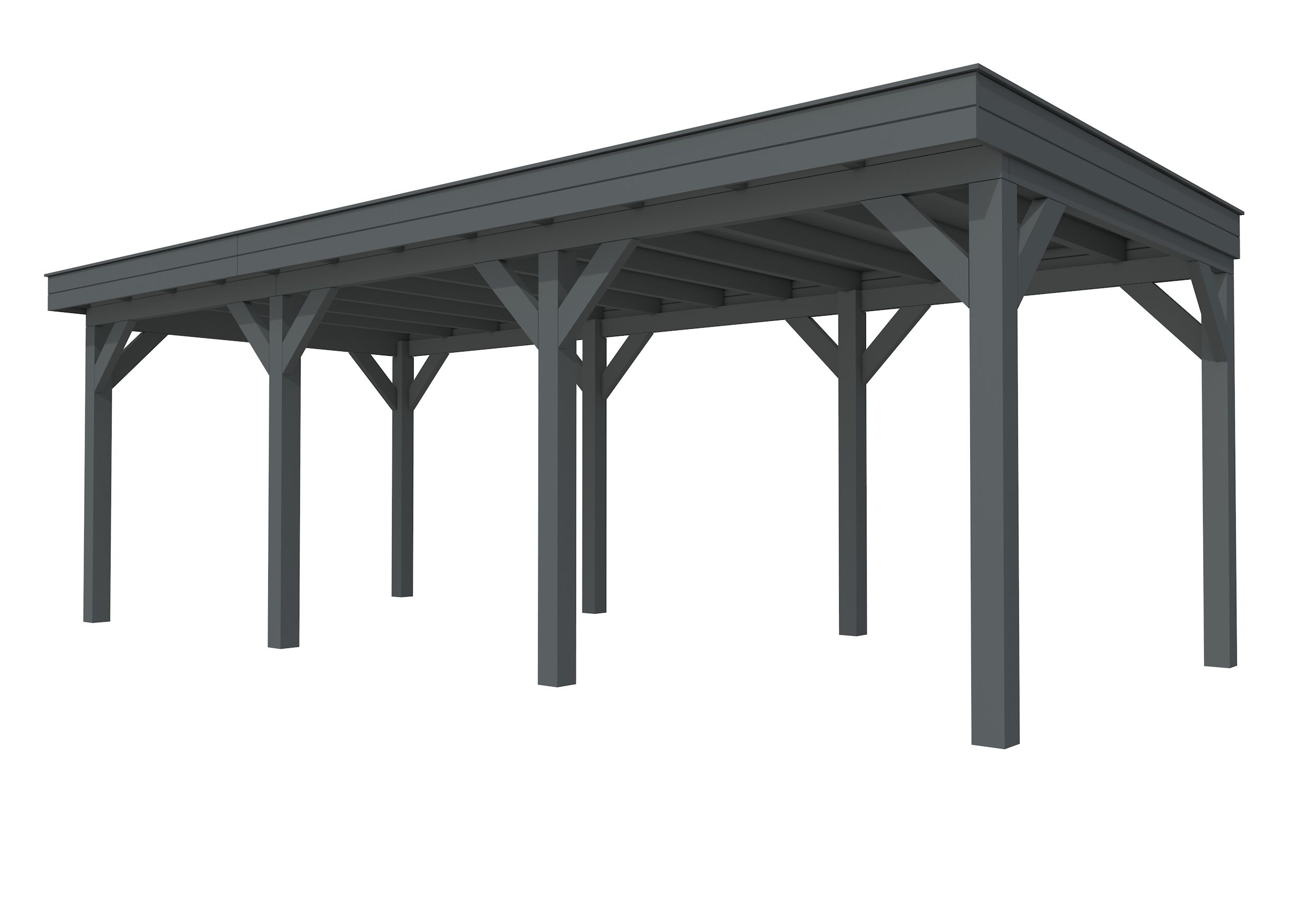 Buitenverblijf plat dak Premium III, vuren, basismodel L/B, 742x307 cm, antraciet gespoten.