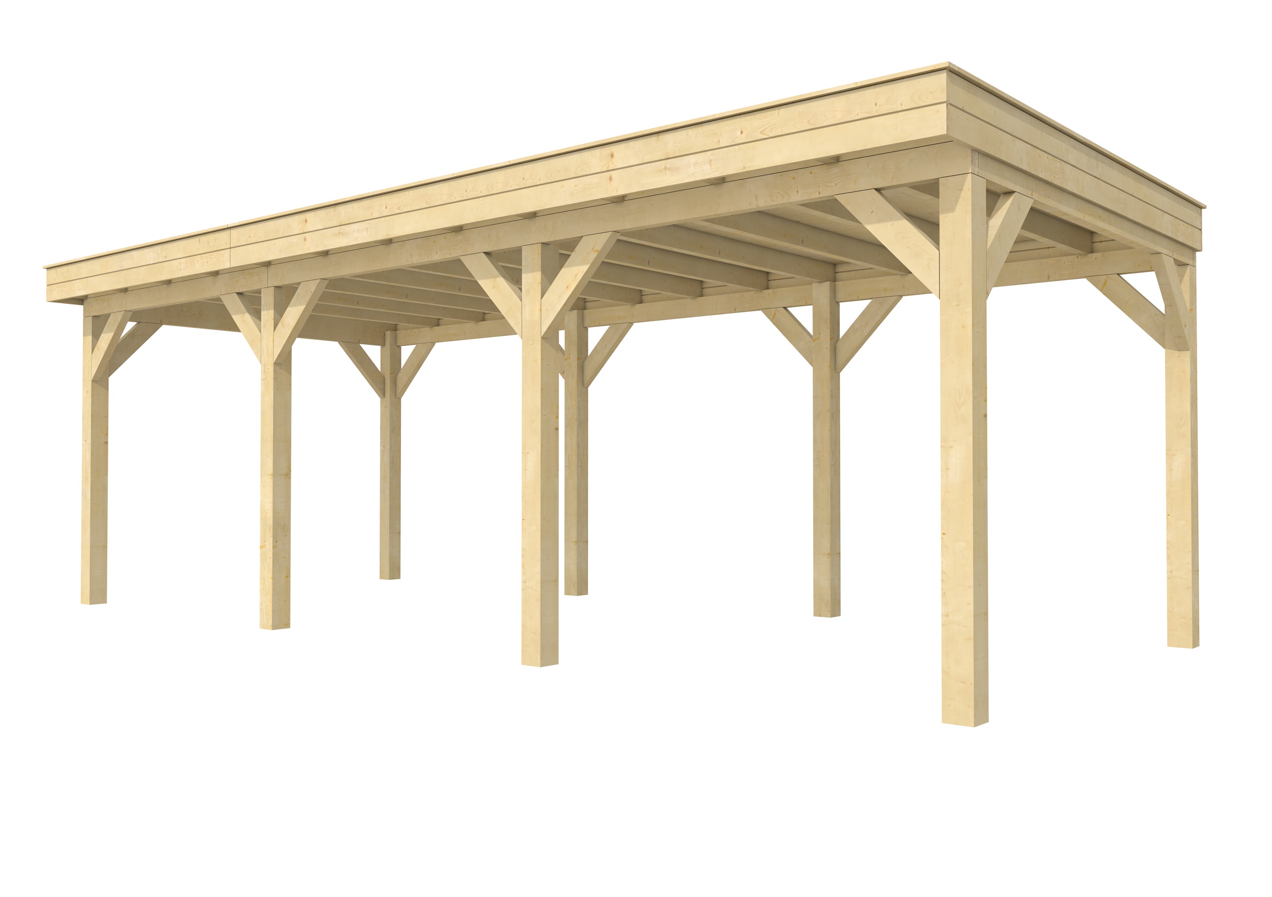 Buitenverblijf plat dak Premium III, vuren, basismodel L/B, 742x307 cm, onbehandeld.