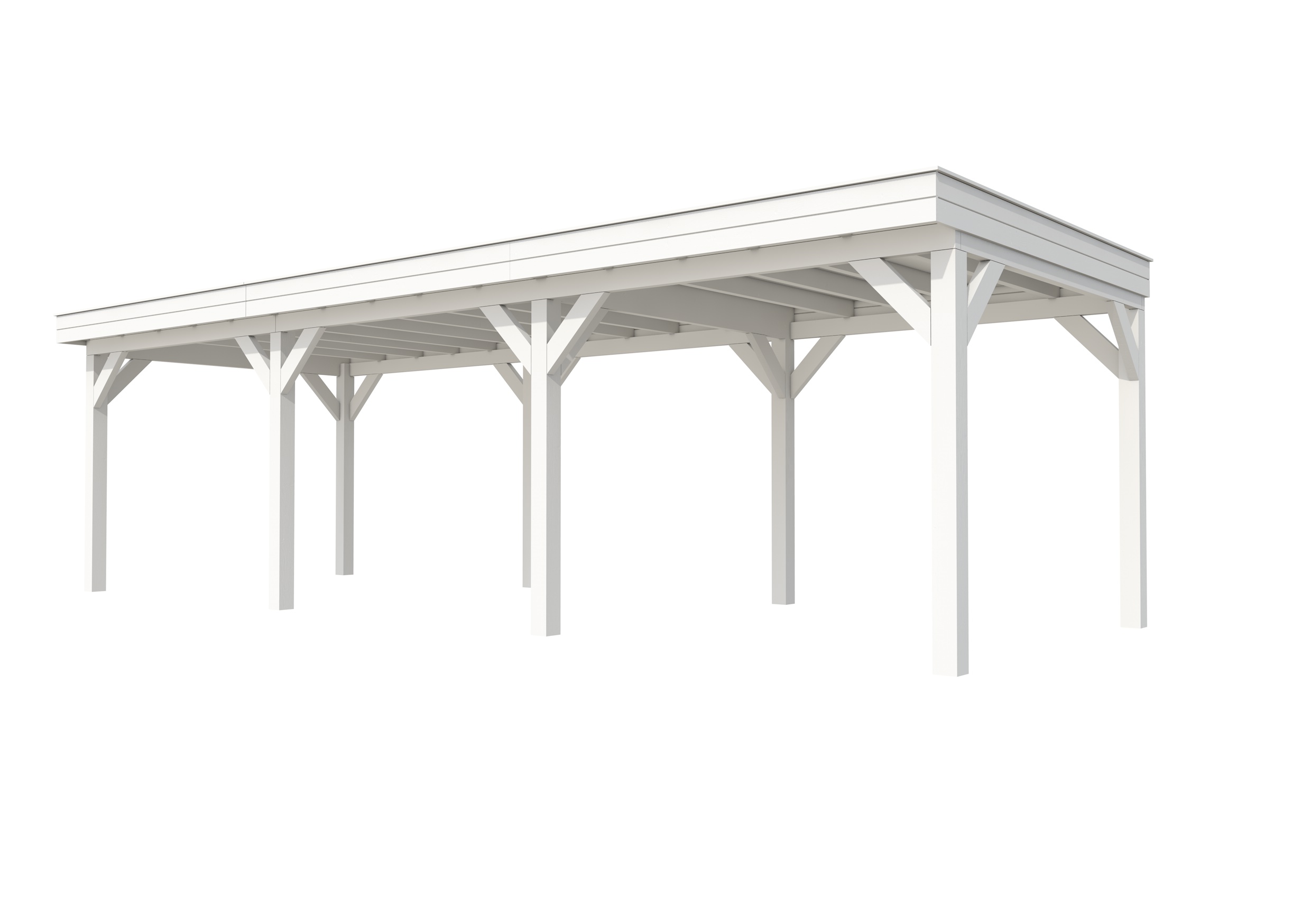 Buitenverblijf plat dak Premium III, vuren, basismodel L/C, 892x307 cm, wit gespoten.