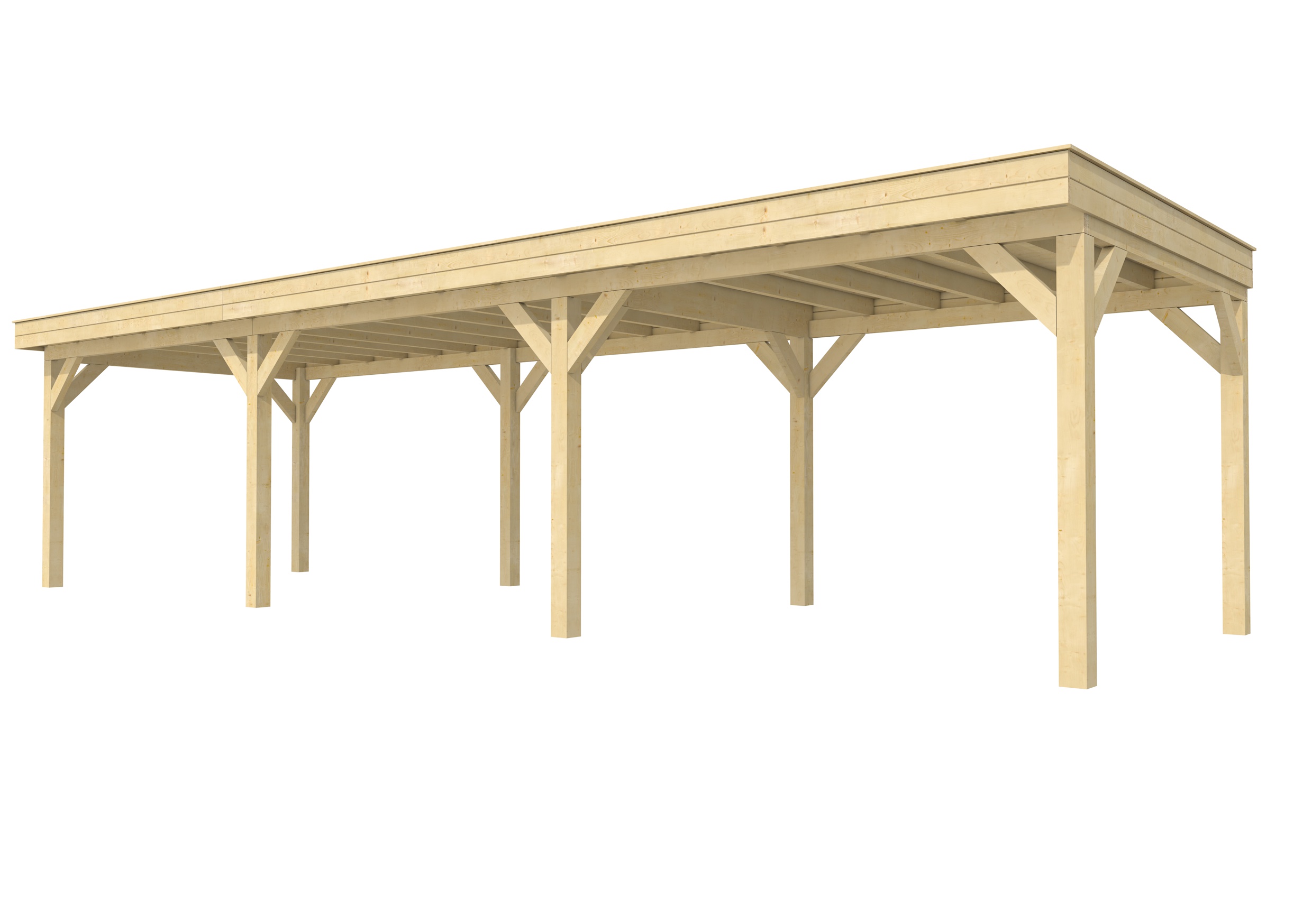 Buitenverblijf plat dak Premium III, vuren, basismodel L/D, 1042x307 cm, onbehandeld.