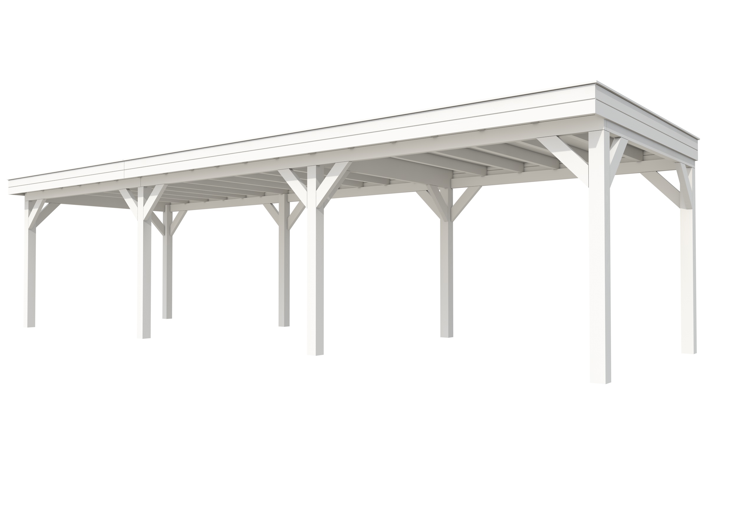 Buitenverblijf plat dak Premium III, vuren, basismodel L/D, 1042x307 cm, wit gespoten.