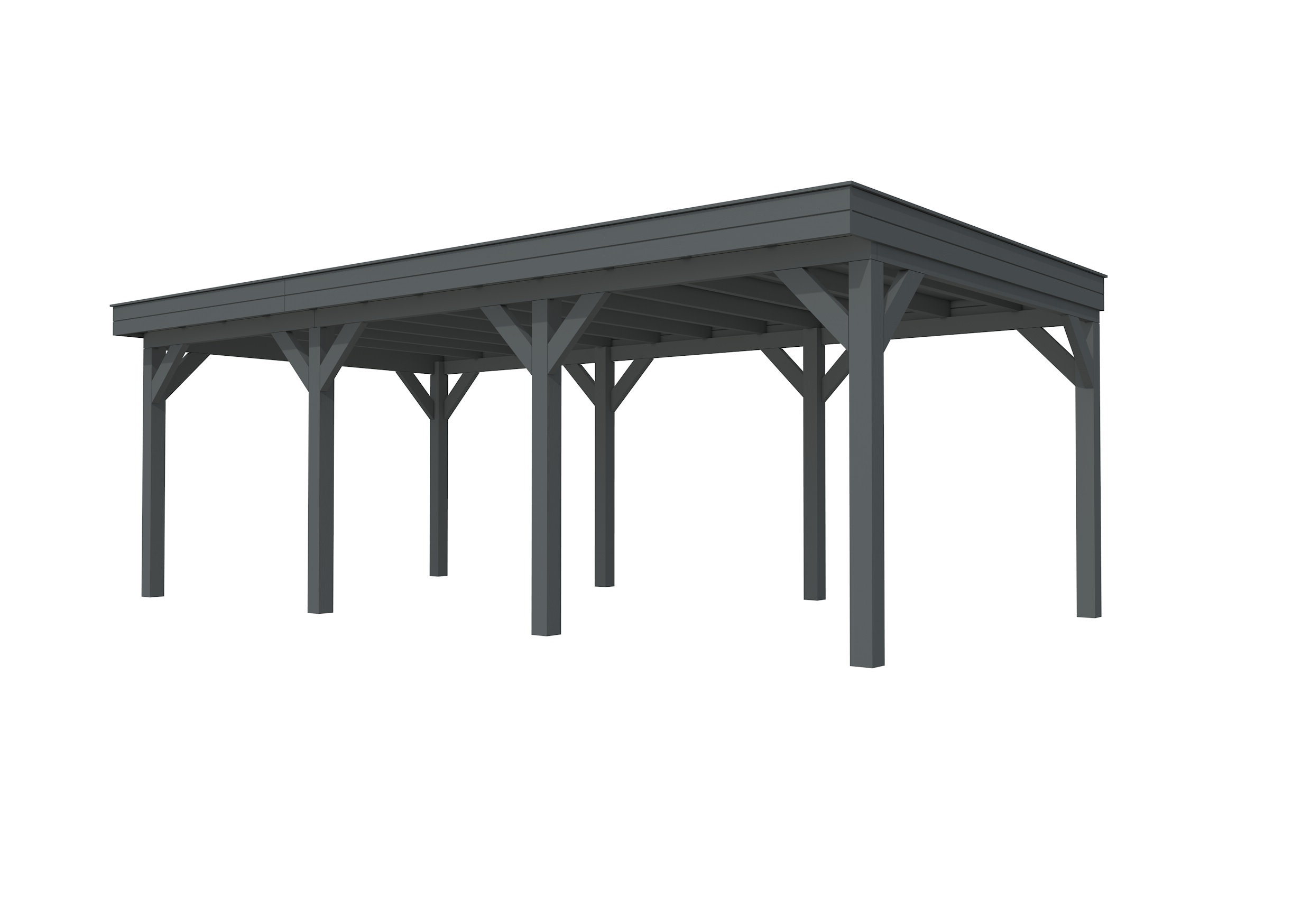 Buitenverblijf plat dak Premium III, vuren, basismodel XL/B, 742x357 cm, antraciet gespoten.