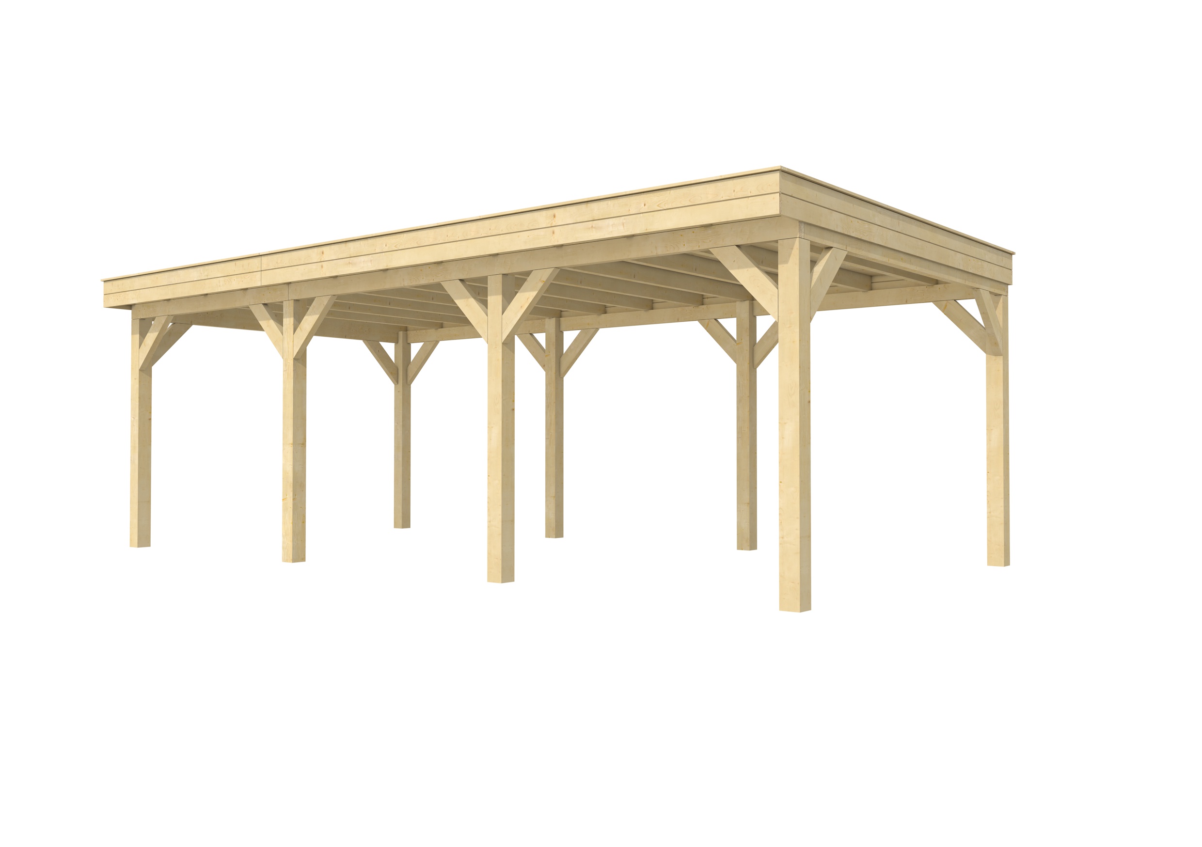 Buitenverblijf plat dak Premium III, vuren, basismodel XL/B, 742x357 cm, onbehandeld.
