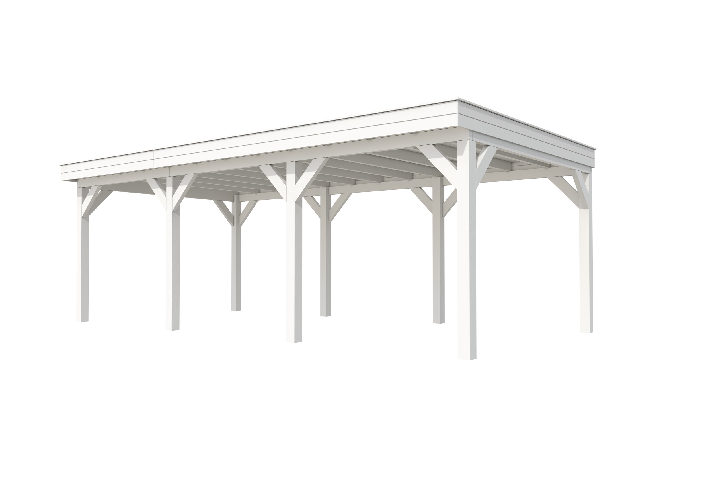 Buitenverblijf plat dak Premium III, vuren, basismodel XL/B, 742x357 cm, wit gespoten.